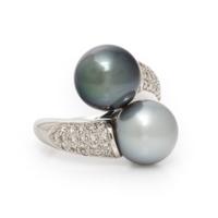 Cultured Pearl, Diamond, and White Gold Bypass Ring