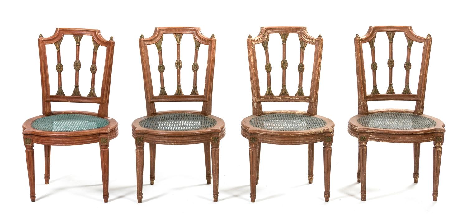 Four Louis XVI Style Painted Side Chairs, Height 34 3/4 inches.