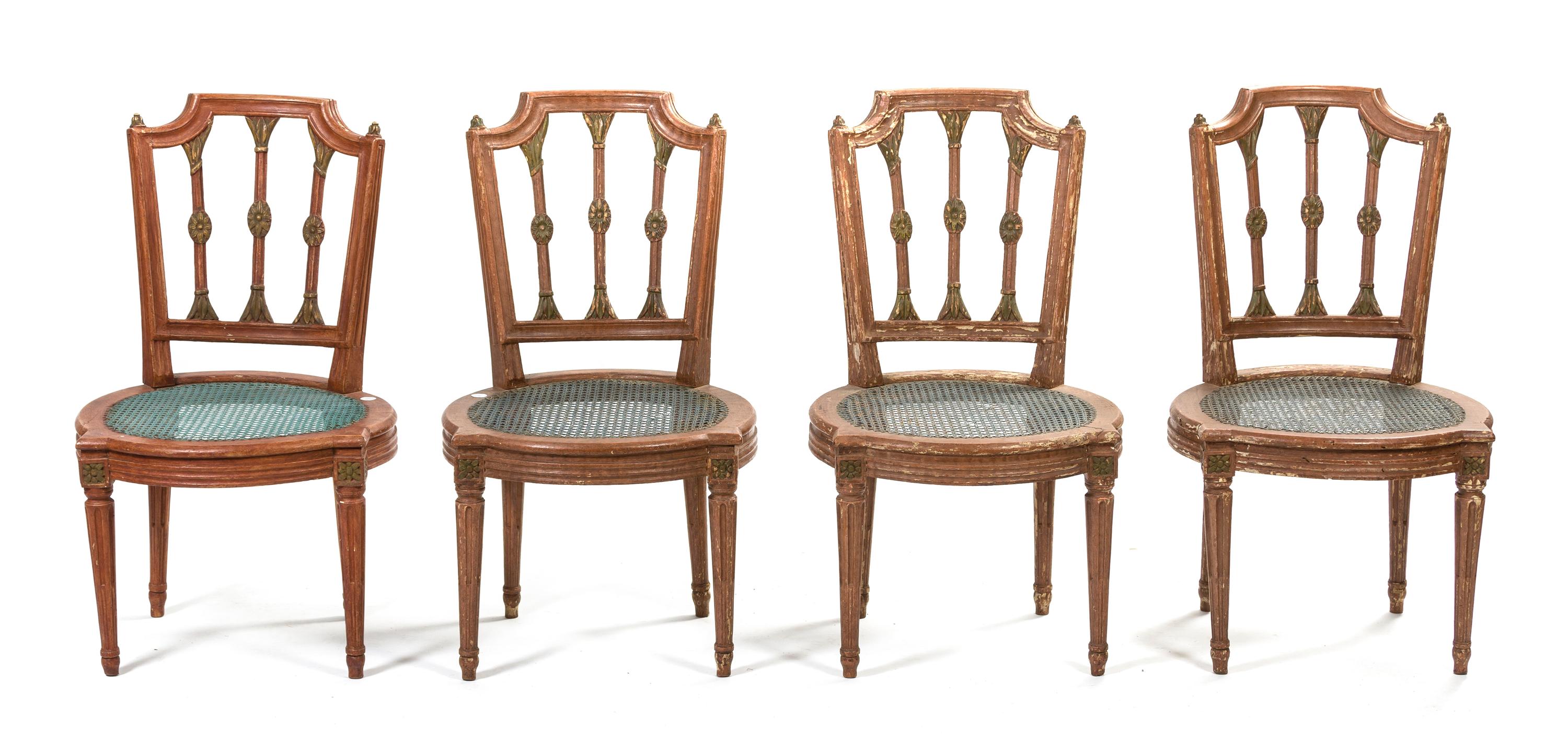 Four Louis XVI Style Painted Side Chairs, Height 34 3/4 inches.