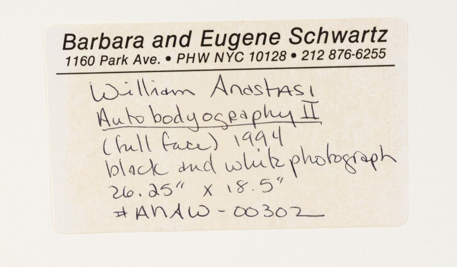 William Anastasi (born 1933) Autobodyography I-III, 1994