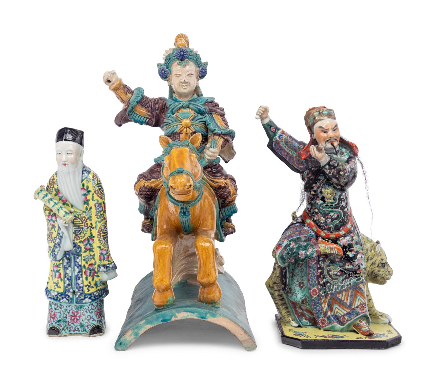 Three Chinese Glazed Porcelain Figures