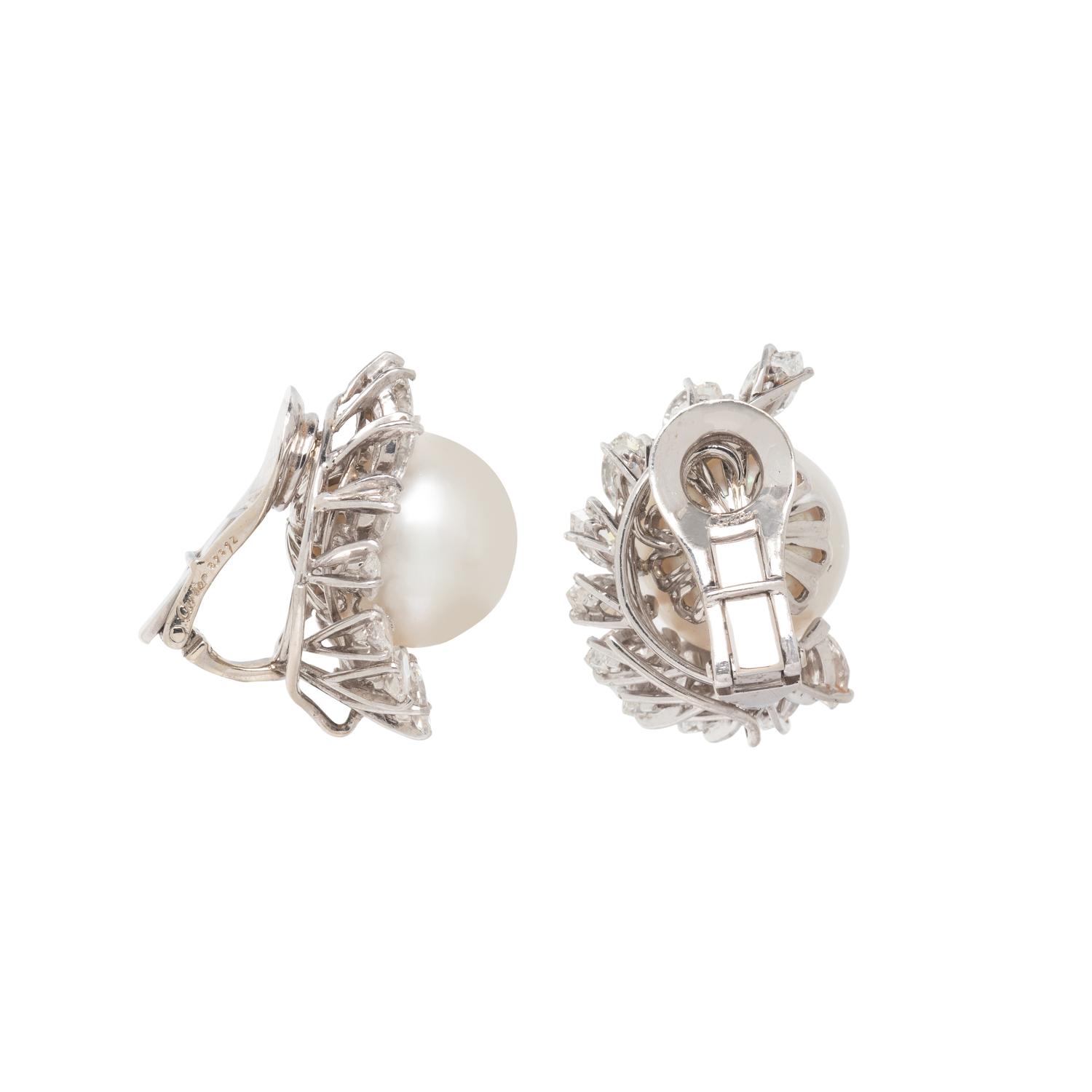 CARTIER, SOUTH SEA CULTURED PEARL AND DIAMOND CLIP EARRINGS