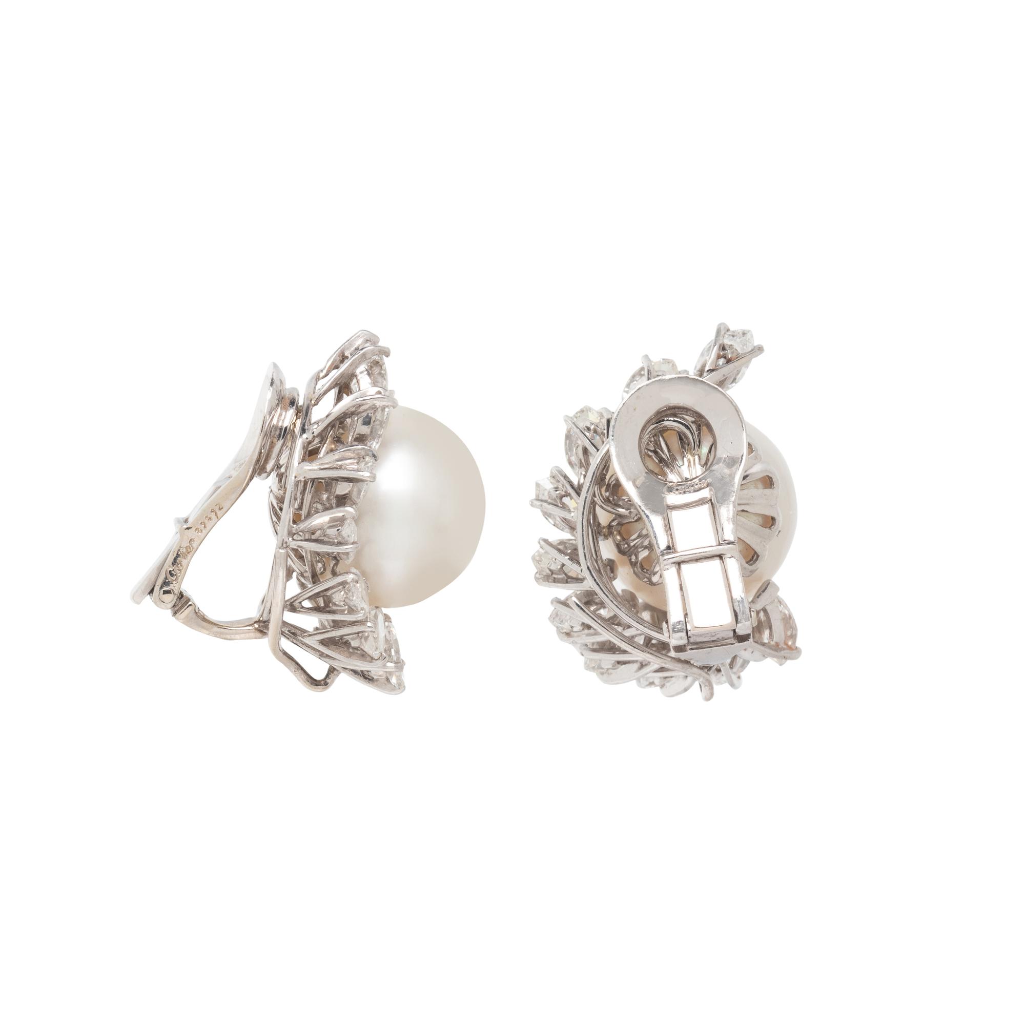 CARTIER, SOUTH SEA CULTURED PEARL AND DIAMOND CLIP EARRINGS