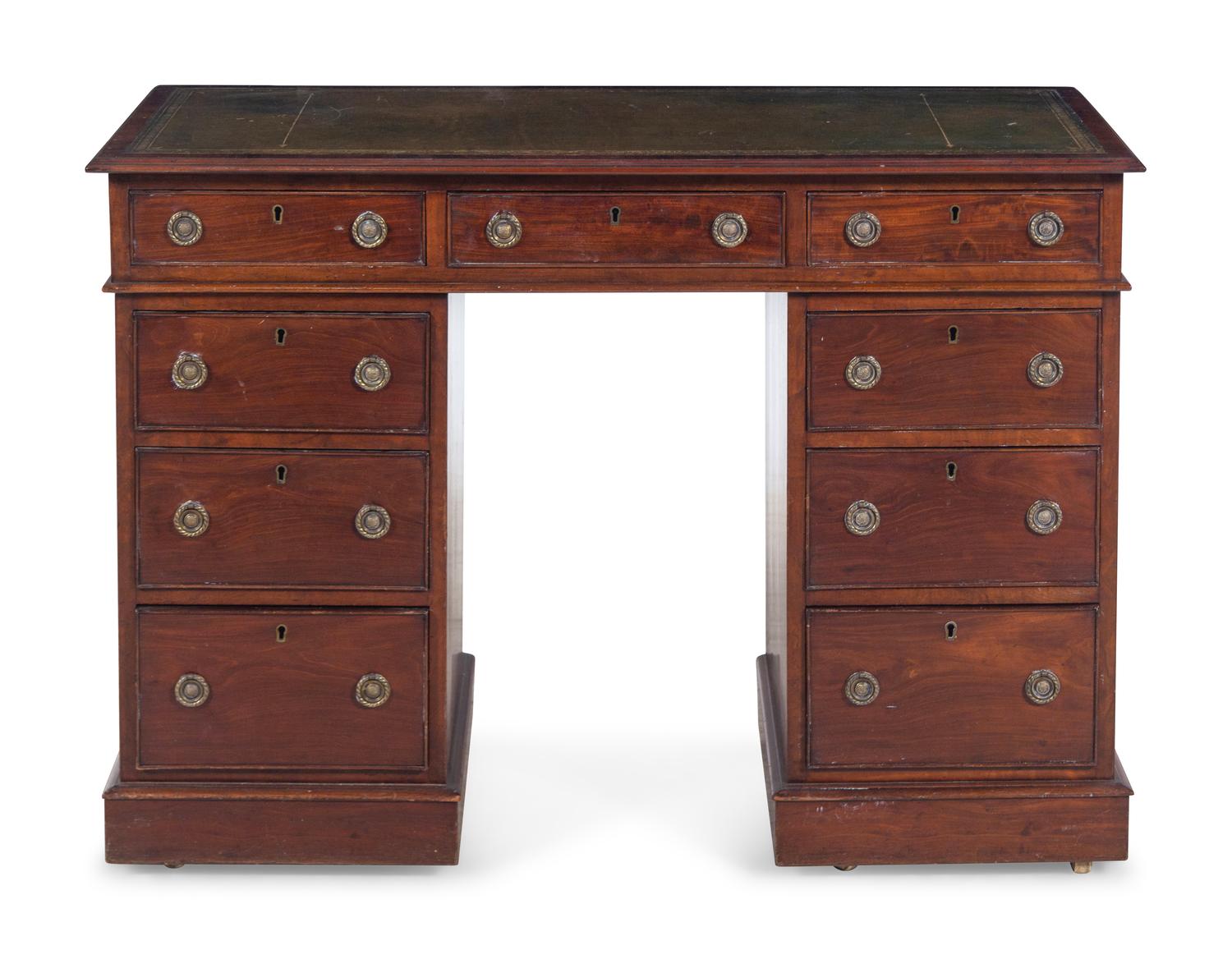 A George III Style Leather Inset Mahogany Pedestal Desk