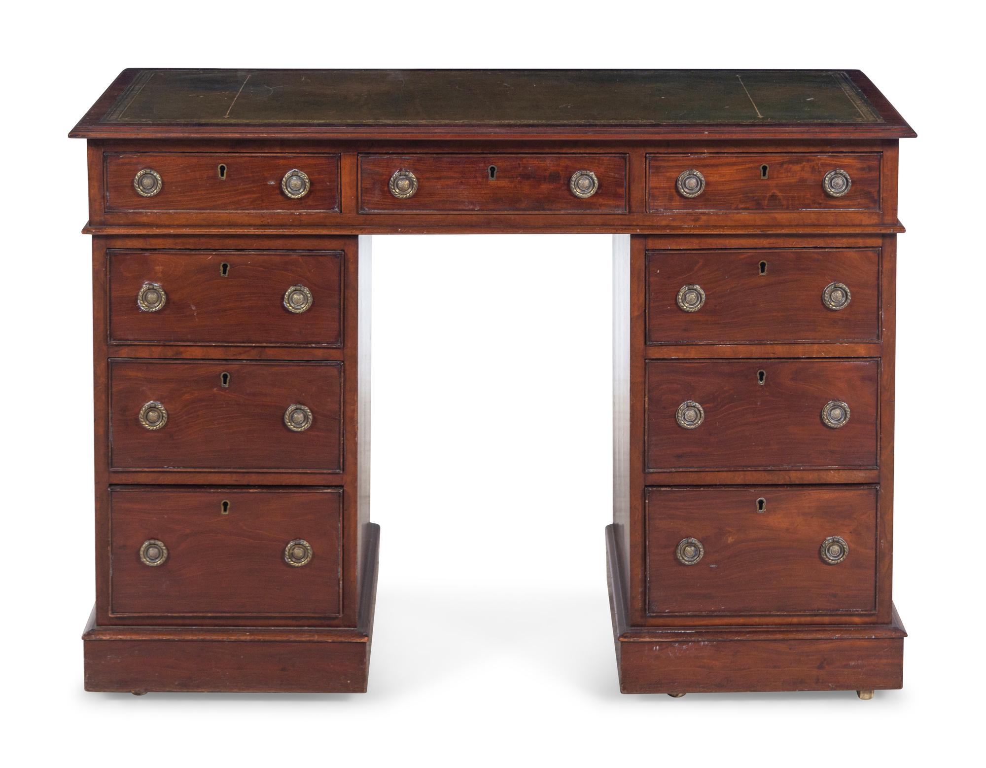 A George III Style Leather Inset Mahogany Pedestal Desk