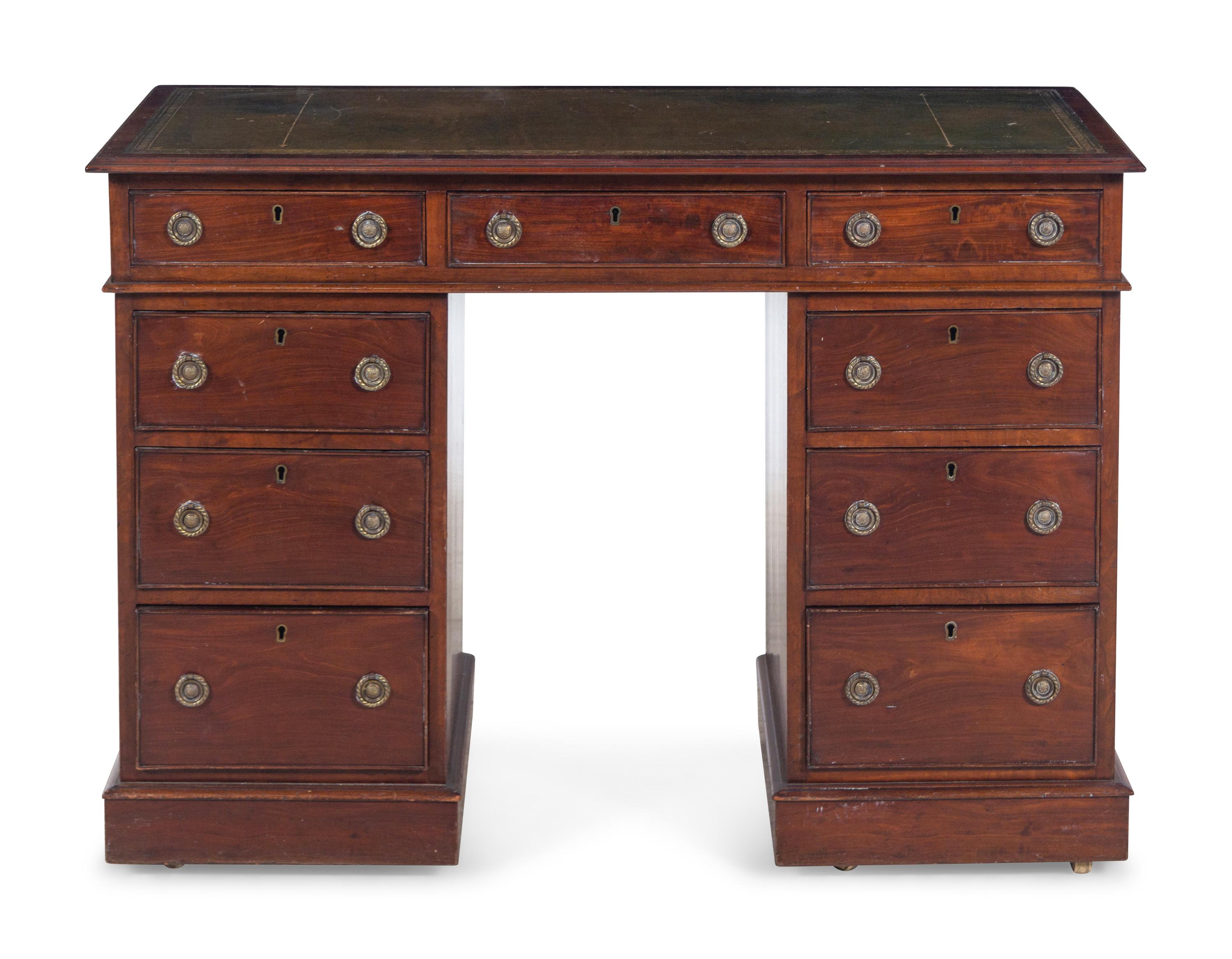 A George III Style Leather Inset Mahogany Pedestal Desk