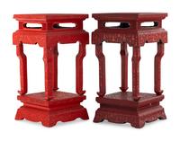 A Pair of Chinese Carved Red Lacquer Side Stands, Fangji