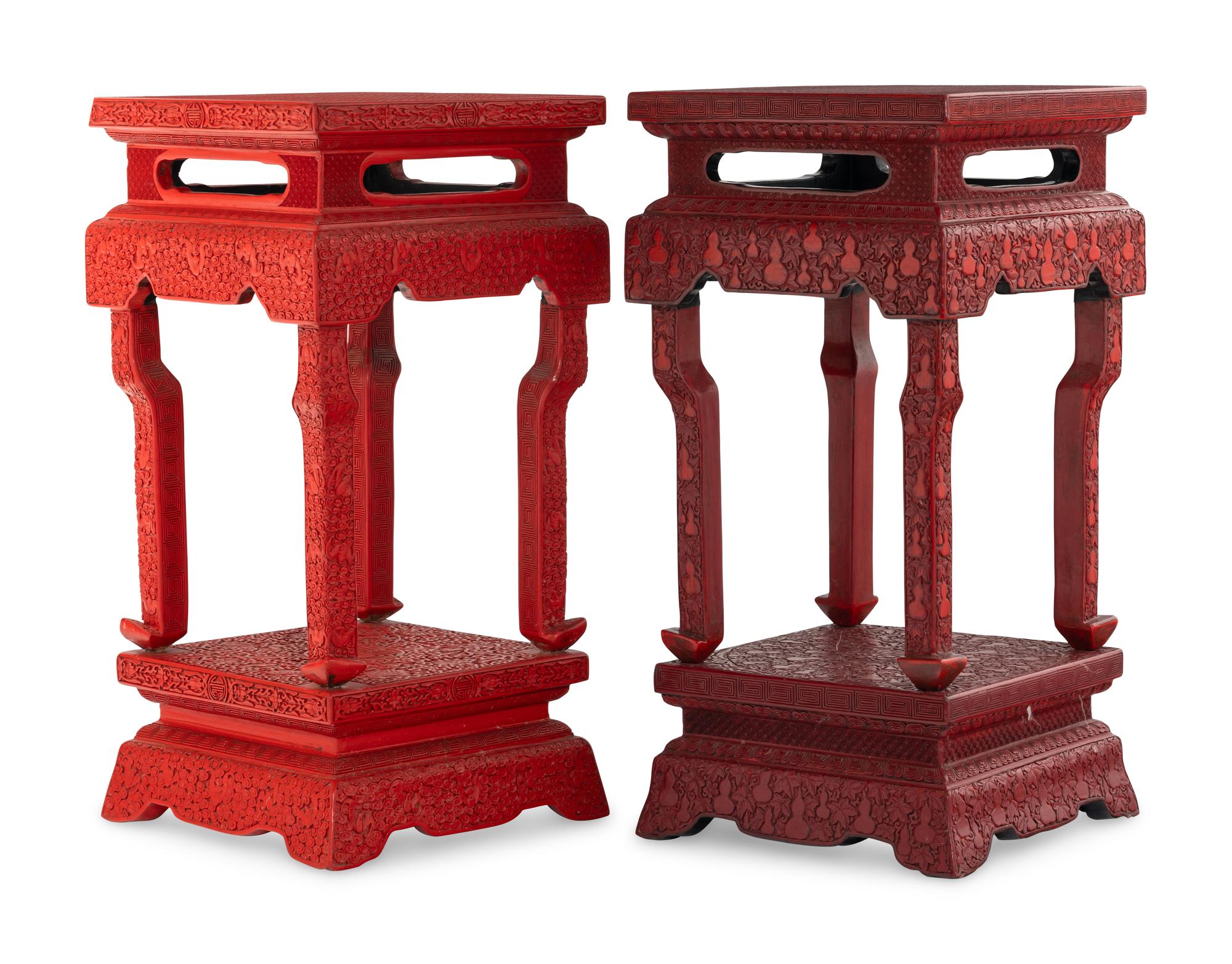 A Pair of Chinese Carved Red Lacquer Side Stands, Fangji