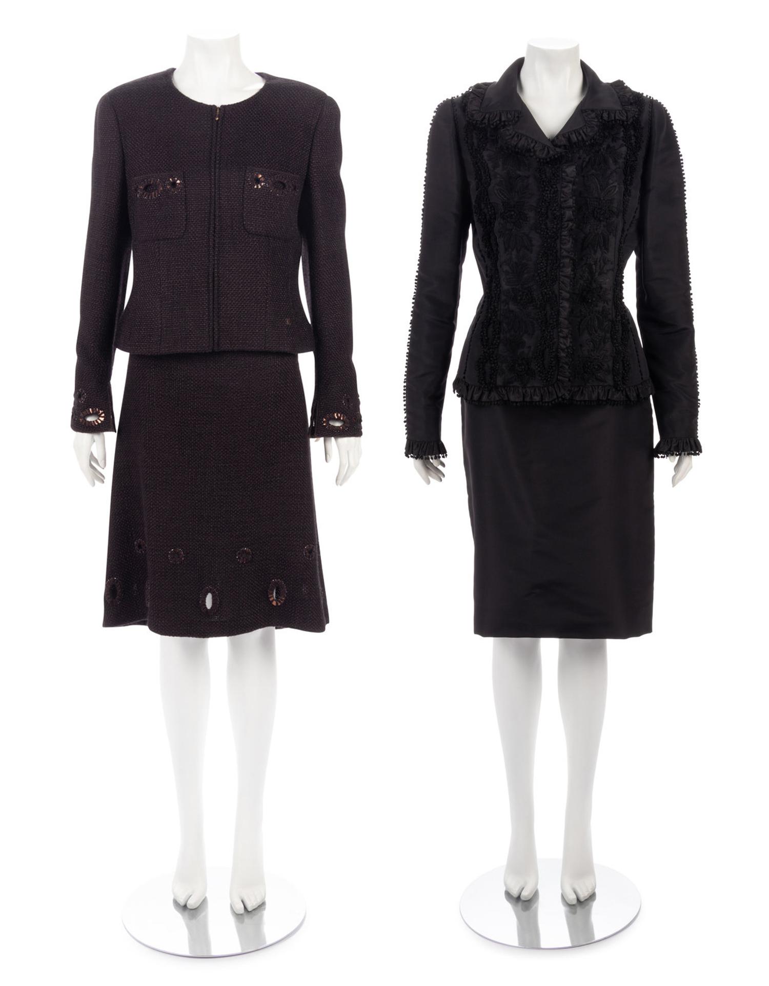 Two Two-Piece Skirt Suit Ensembles: One Chanel, One Oscar de la Renta, ca. 2000