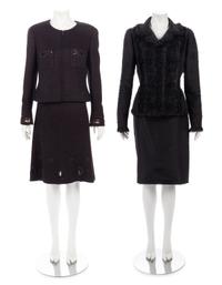Two Two-Piece Skirt Suit Ensembles: One Chanel, One Oscar de la Renta, ca. 2000