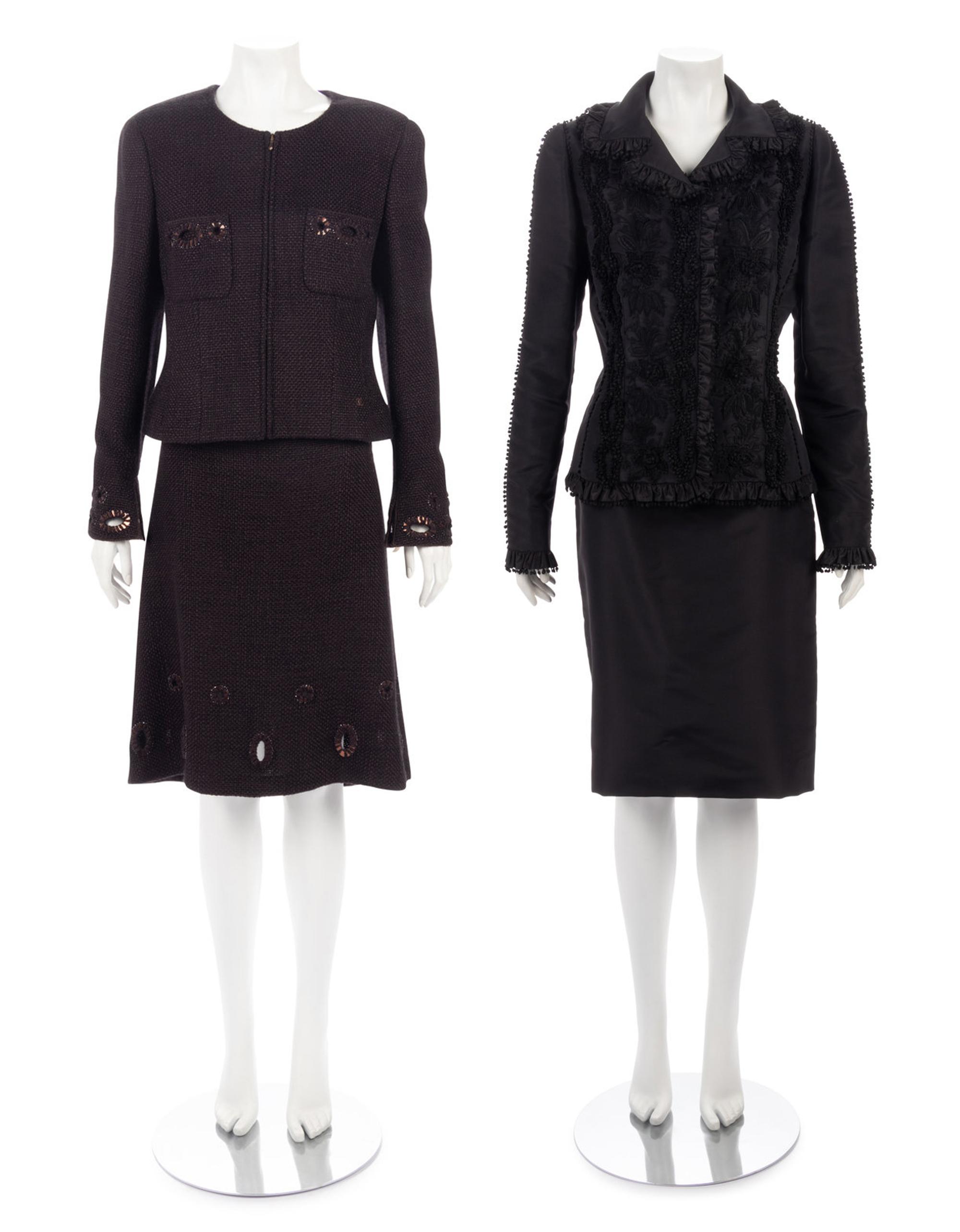 Two Two-Piece Skirt Suit Ensembles: One Chanel, One Oscar de la Renta, ca. 2000