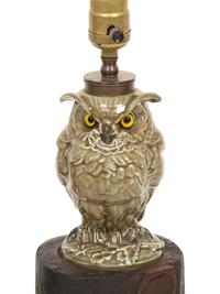 A Pair of Glazed Earthenware Owl Table Lamps