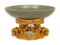 A French Gilt-Bronze Mounted Chinese Celadon Glazed Porcelain Dish