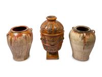 Three French Glazed Pottery Confit Jars
