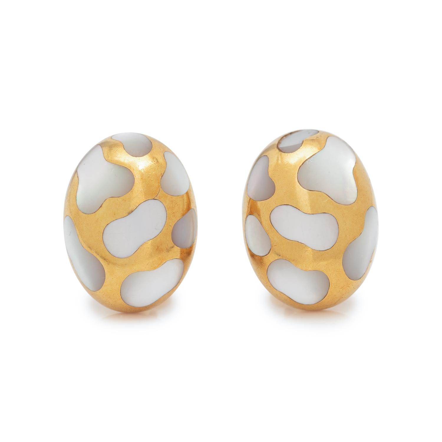 ANGELA CUMMINGS, YELLOW GOLD AND MOTHER-OF-PEARL EARCLIPS