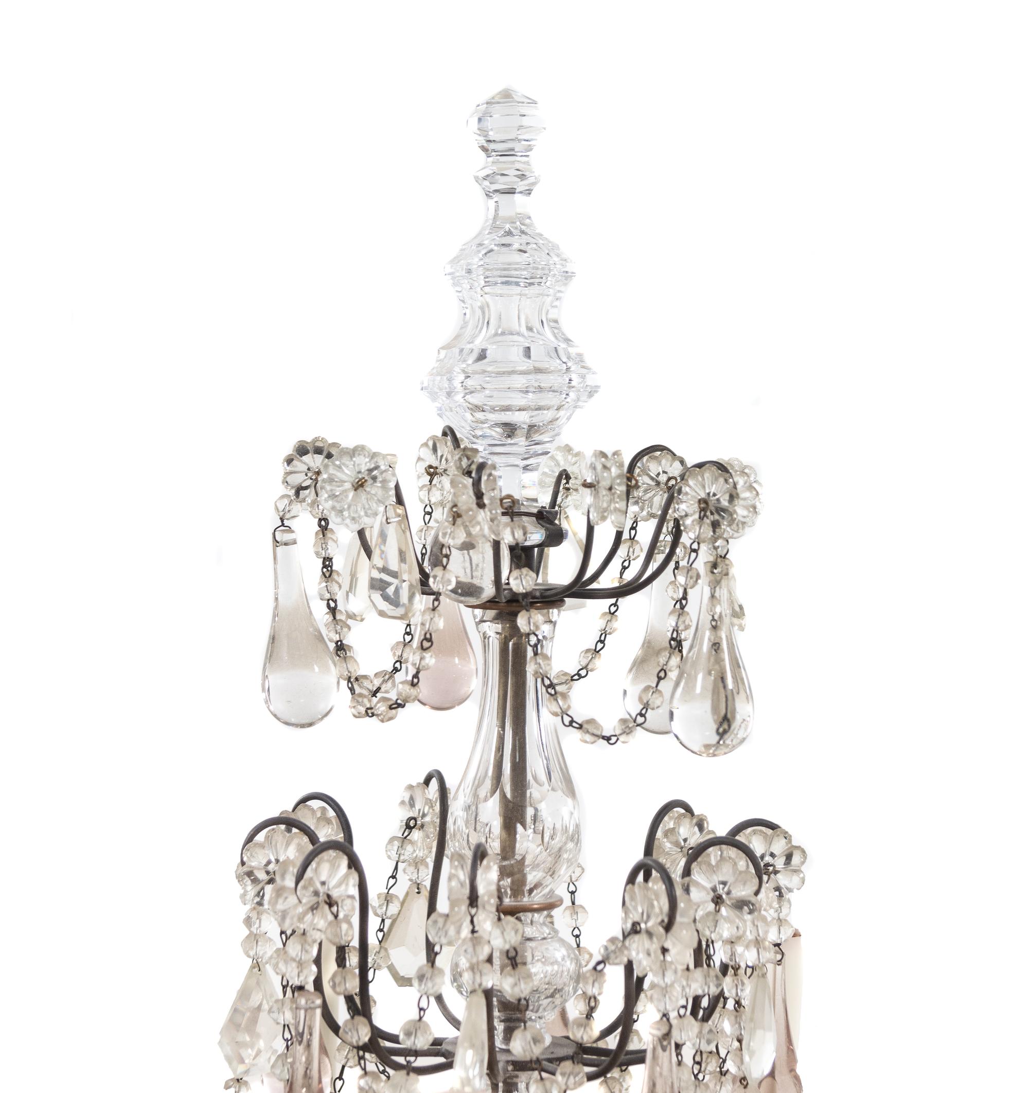 A Pair of Brass and Glass Five-Light Candelabra