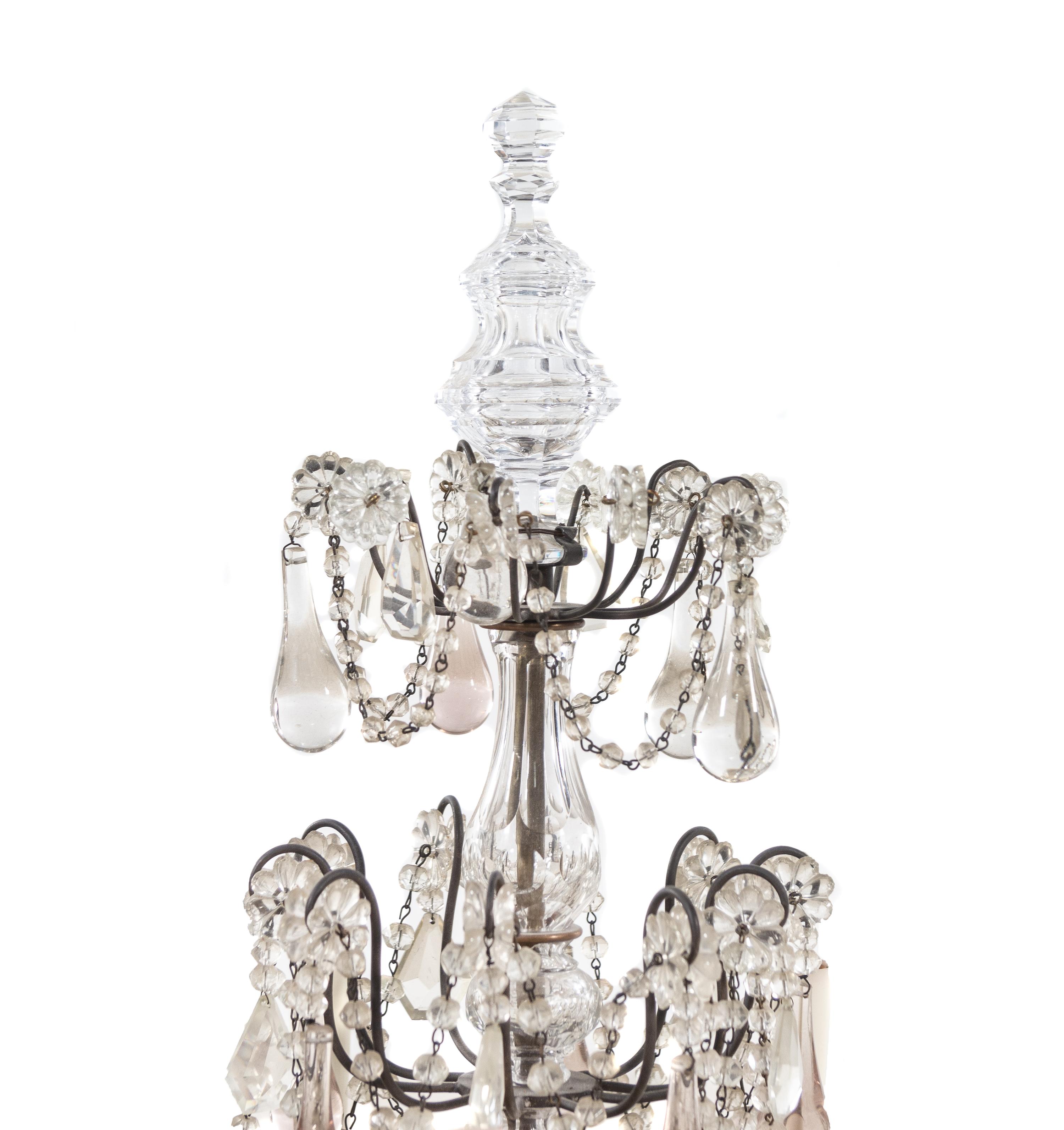 A Pair of Brass and Glass Five-Light Candelabra