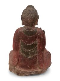 A Chinese Carved Stone Seated Buddha with Polychrome Decoration