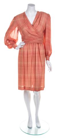 A Bill Blass Red and Tan Checked Wrap Dress, Size 10.