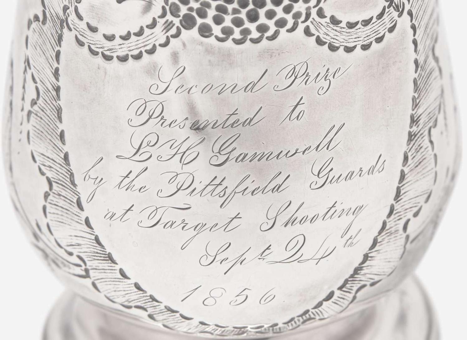 A collection of six coin silver presentation cups, Hezekiah S. Sprague (1800-1886), Newark, OH, Zalmon Stone Bostwick (1811- before 1865), New York, NY, William Adams, New York, NY, Bigelow Bros. & Kennard, Boston, MA, and others, circa 1830-1850s