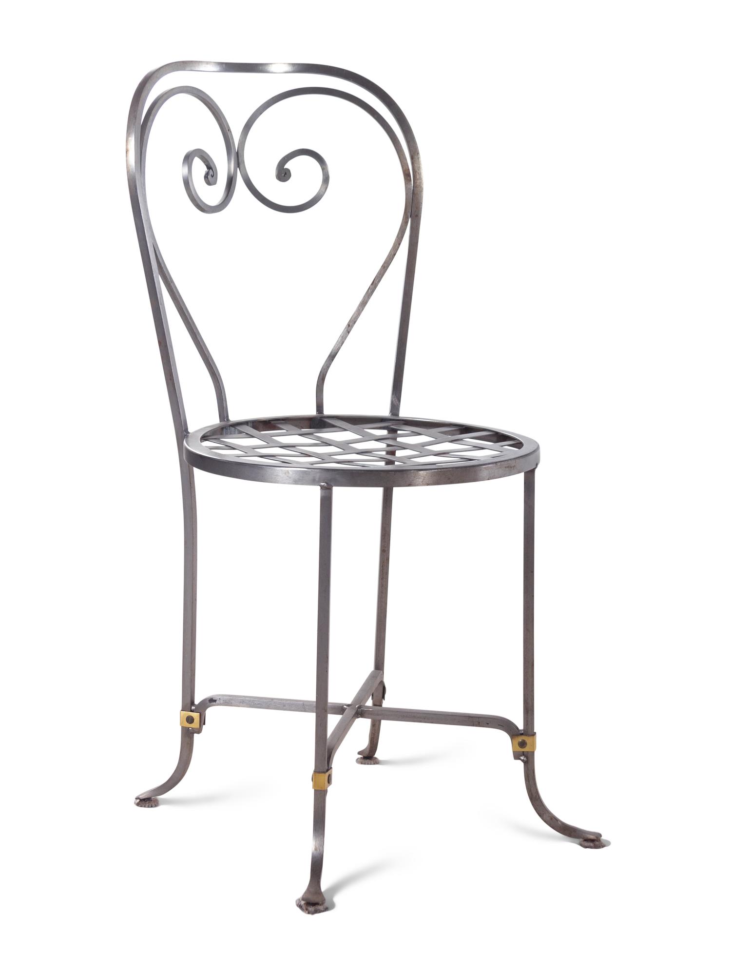 A Steel, Brass and Marble Dining Set