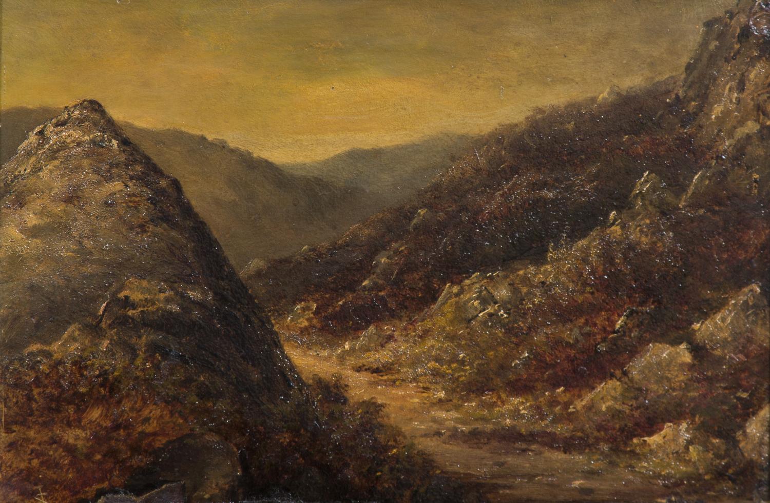 Artists Unknown, (19th/20th Century), A Pair of Works Sailing Ships in Harbor and Moorland Landscape
