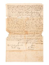 HOWE, Adm. Richard (1726-1799) -- HOWE, Gen. William (1729-1814). "A Proclamation" from Lord Howe offering clemency for the declaration of a loyalty oath. 30 Nov. 1776. [With:] Washington's printed response to the British proclamation. 4 Feb. 1777.