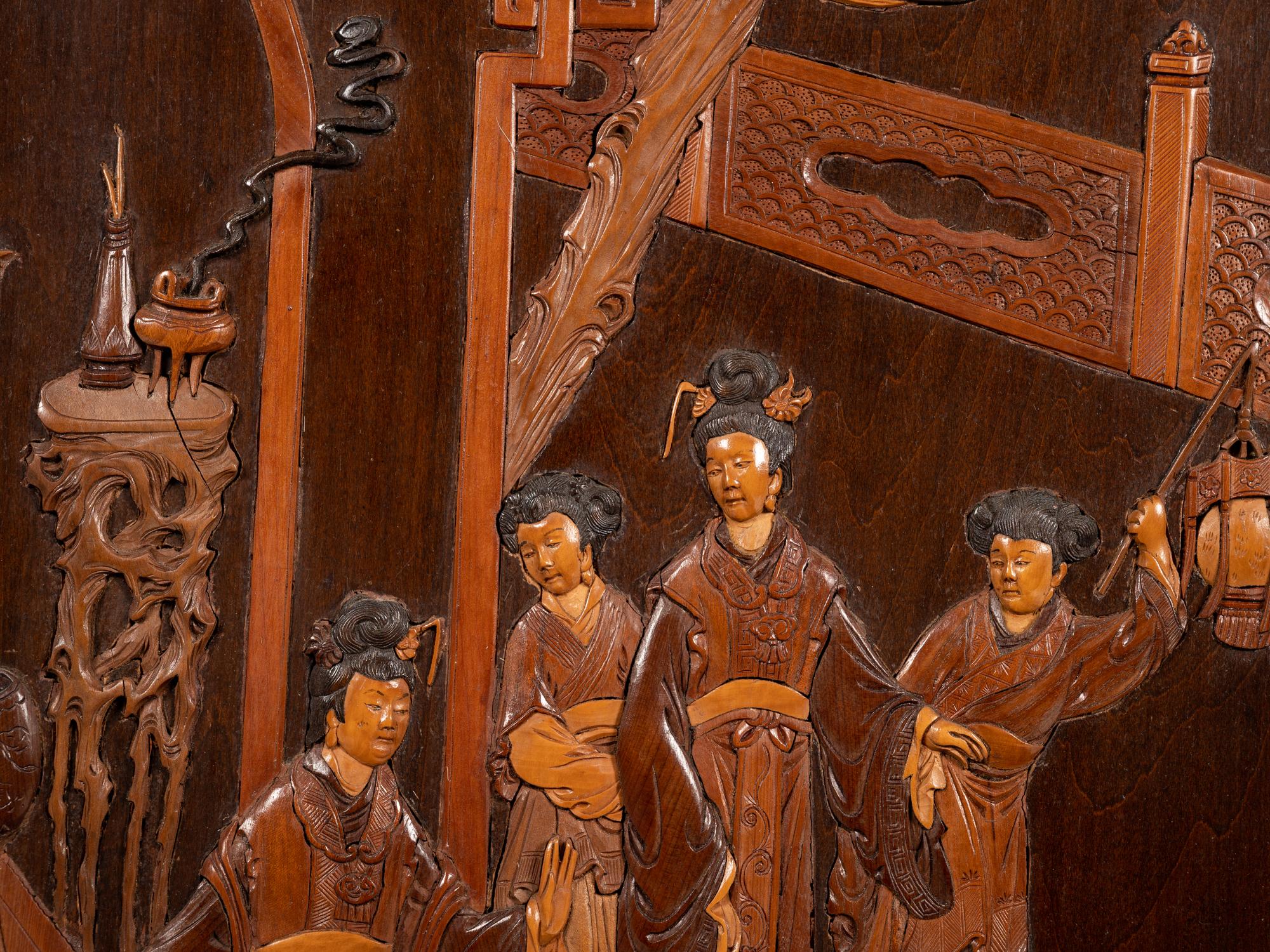 Two Chinese Carved Wood Wall Panels