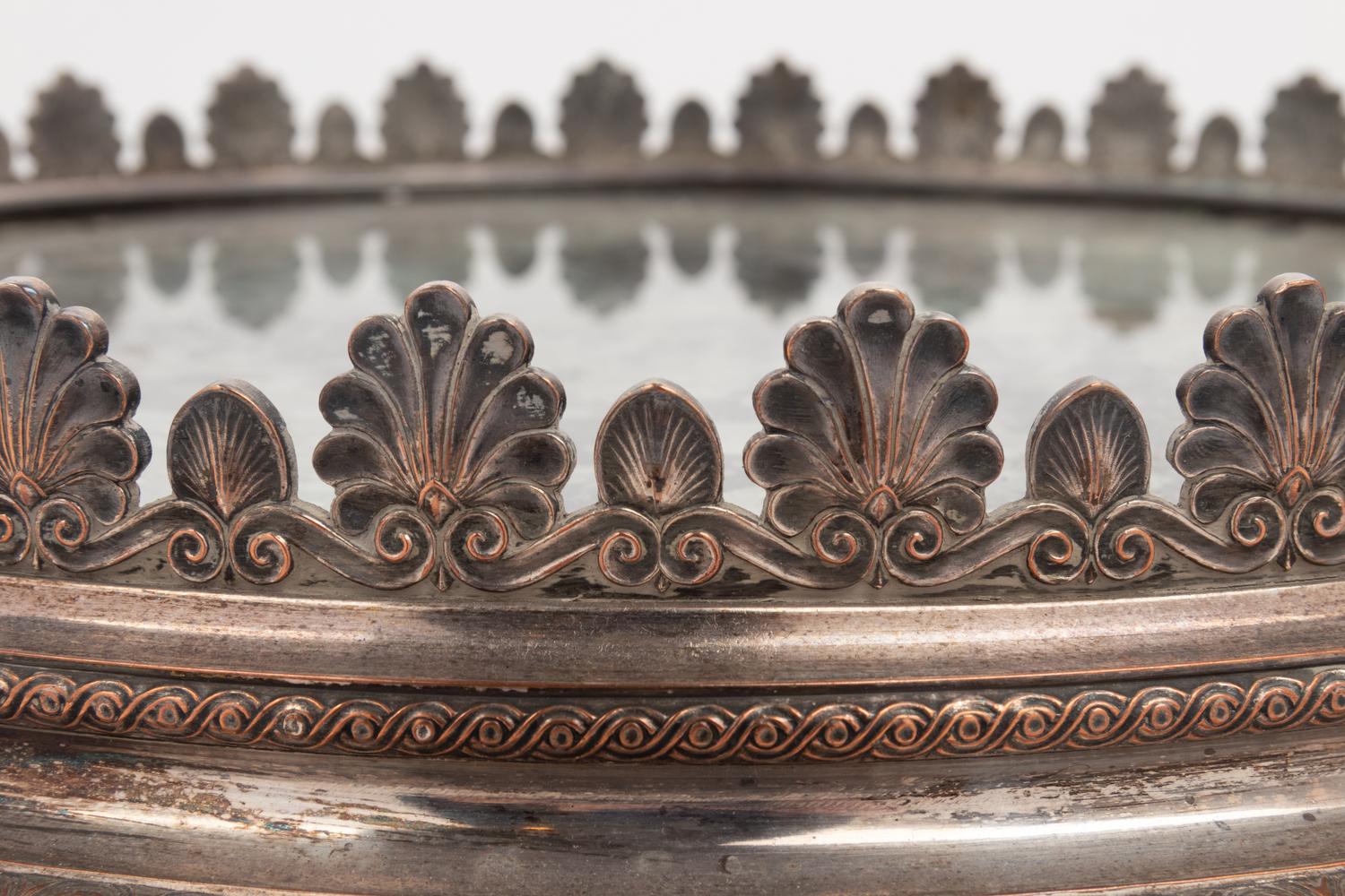 A Silvered Metal and Mirrored Table Plateau