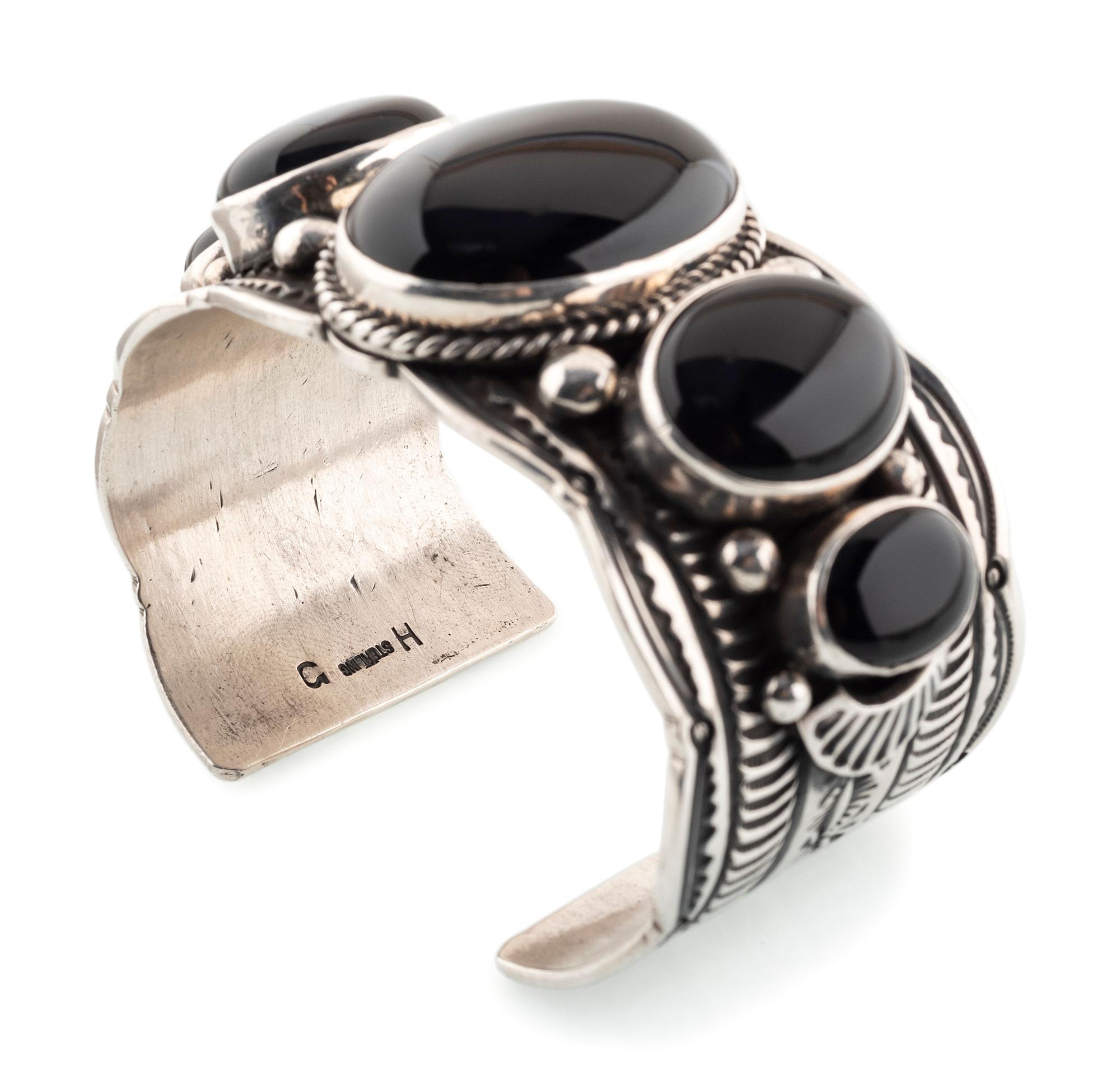 Navajo Sterling Silver and Jet Cuff Bracelet