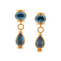 SYNTHETIC SPINEL AND CULTURED PEARL DROP EARCLIPS