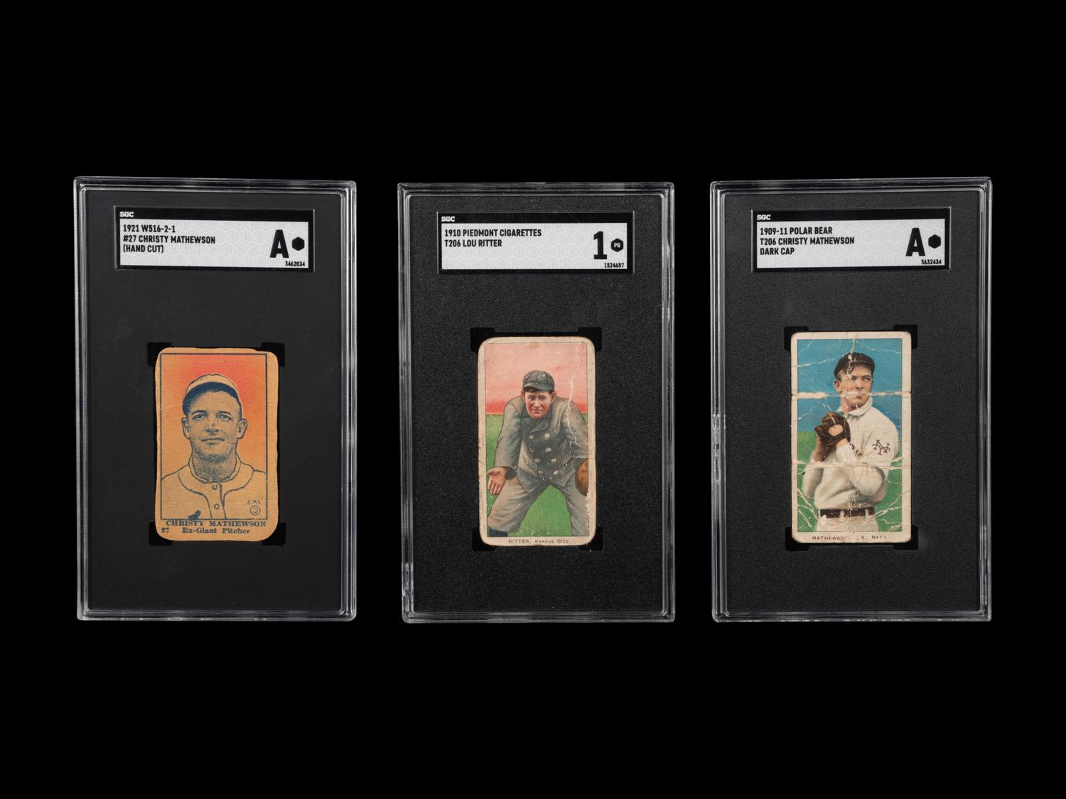 A Group of Christy Mathewson Pre War Baseball Cards and a 1910 T206 Lou Ritter,