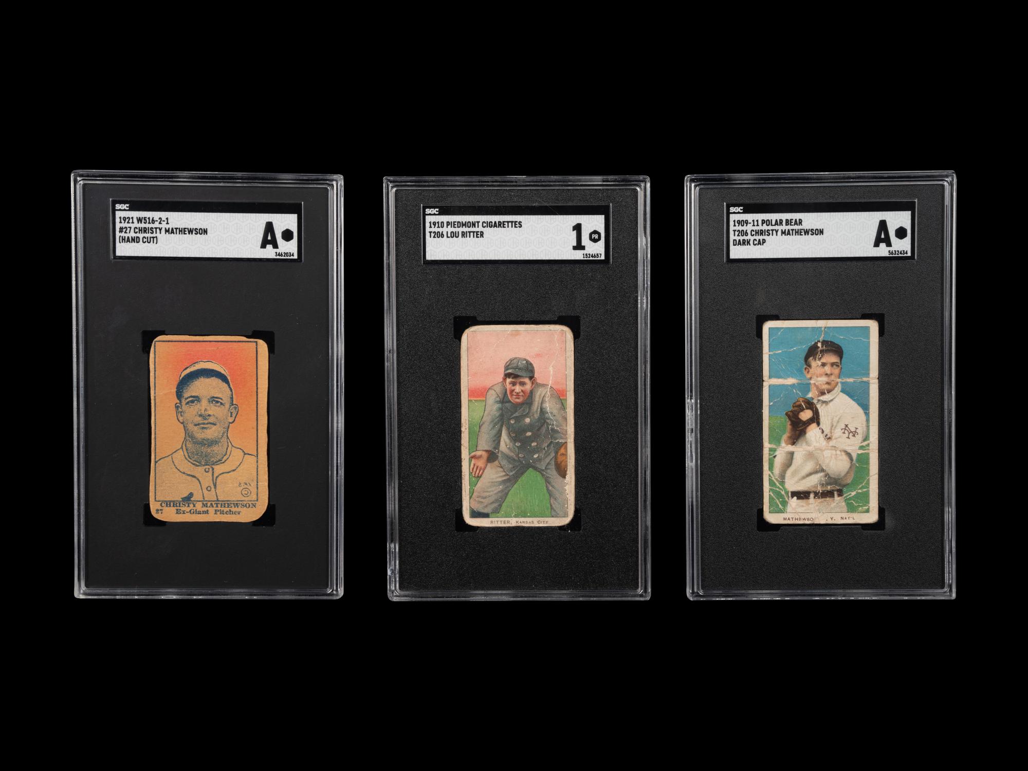 A Group of Christy Mathewson Pre War Baseball Cards and a 1910 T206 Lou Ritter,