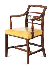 A Set of Six George III Mahogany Leather-Upholstered Dining Chairs