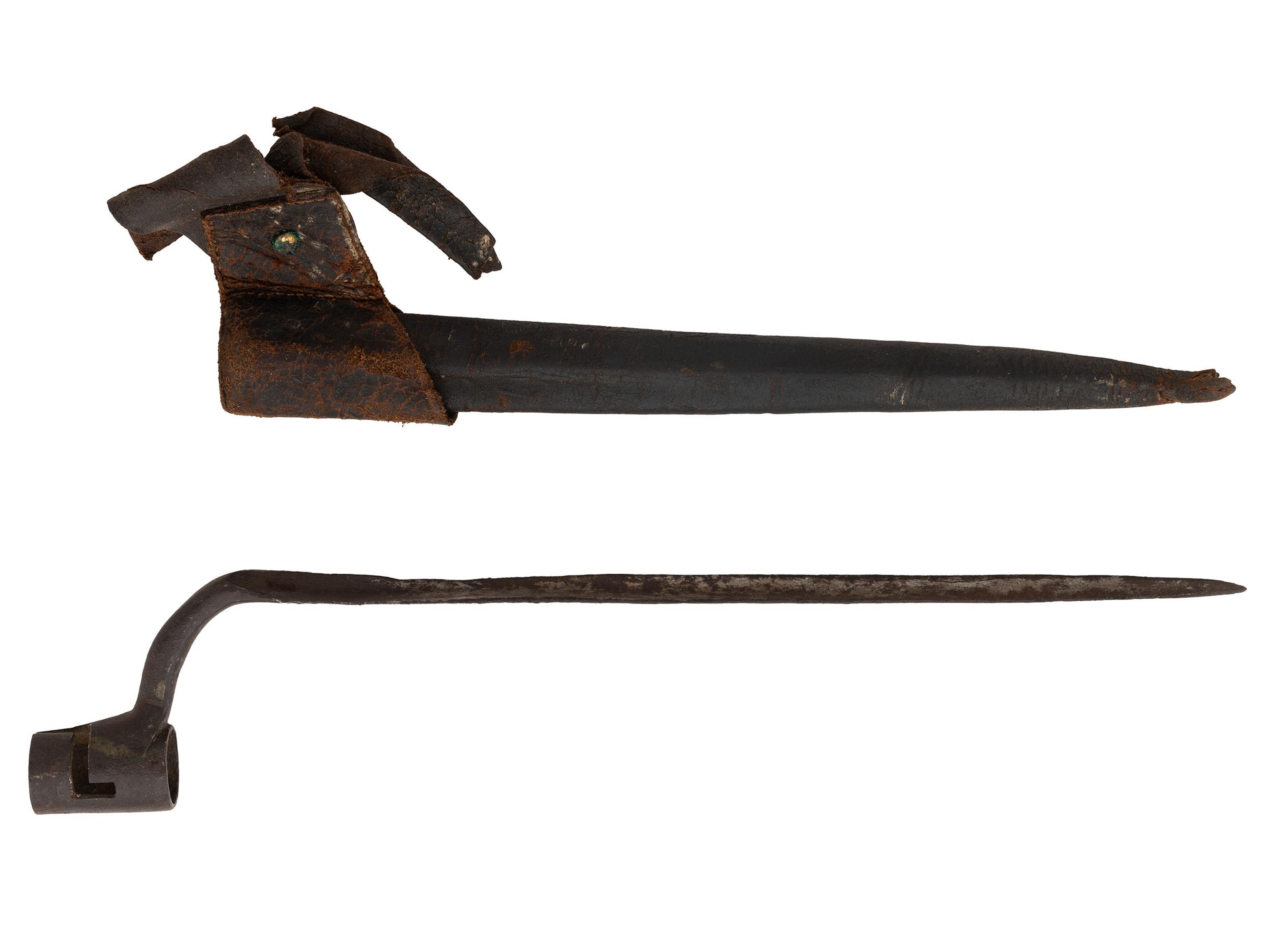 Crude American Made Colonial Era Socket Bayonet & Scabbard
