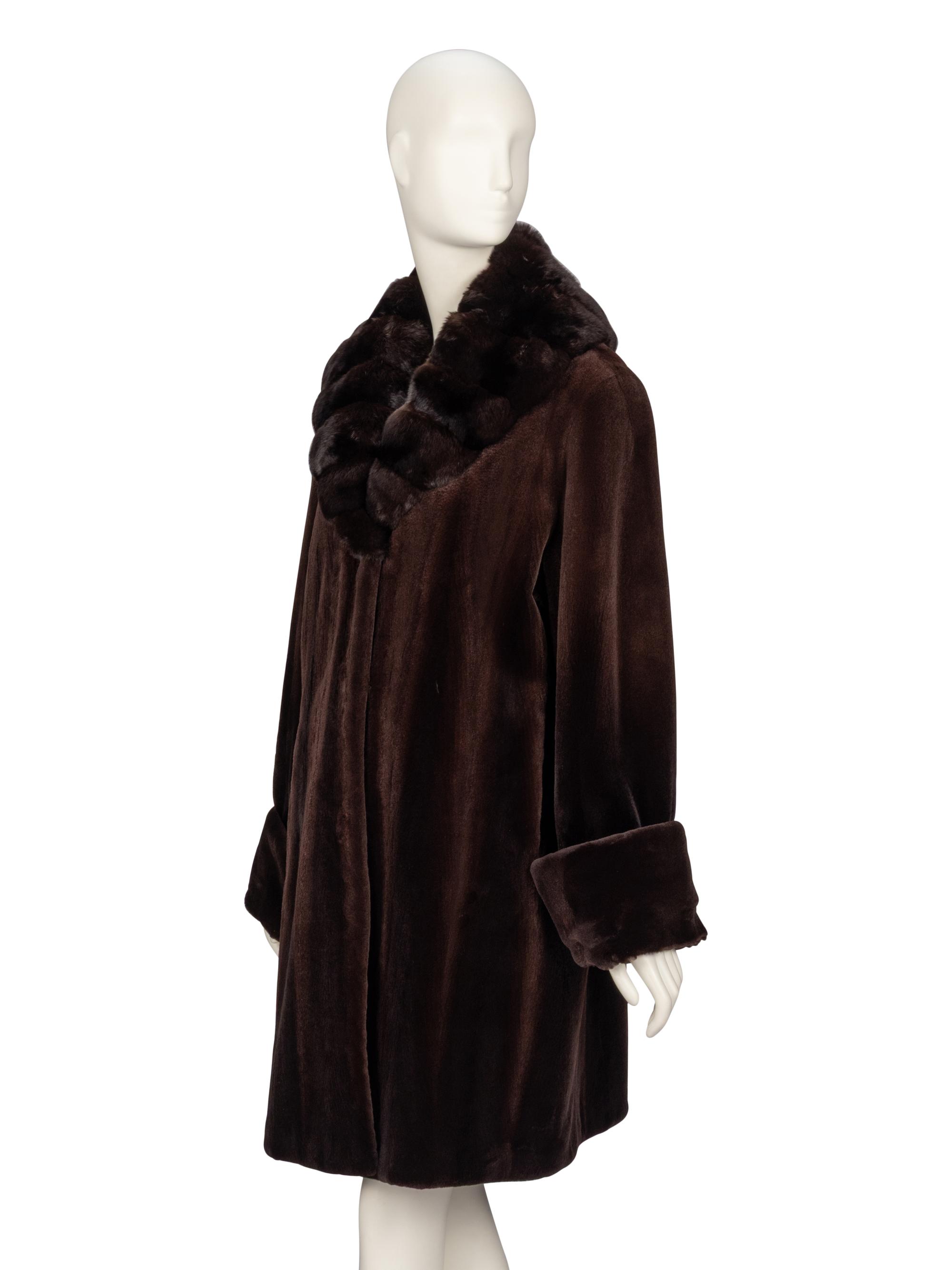 Féraud, Brown Sheared Mink & Marten Coat