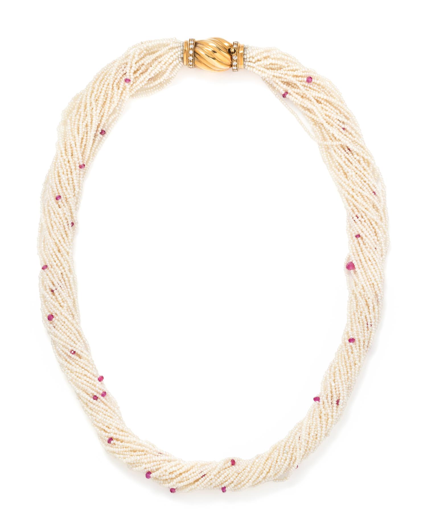SEED PEARL AND RUBY TORSADE NECKLACE