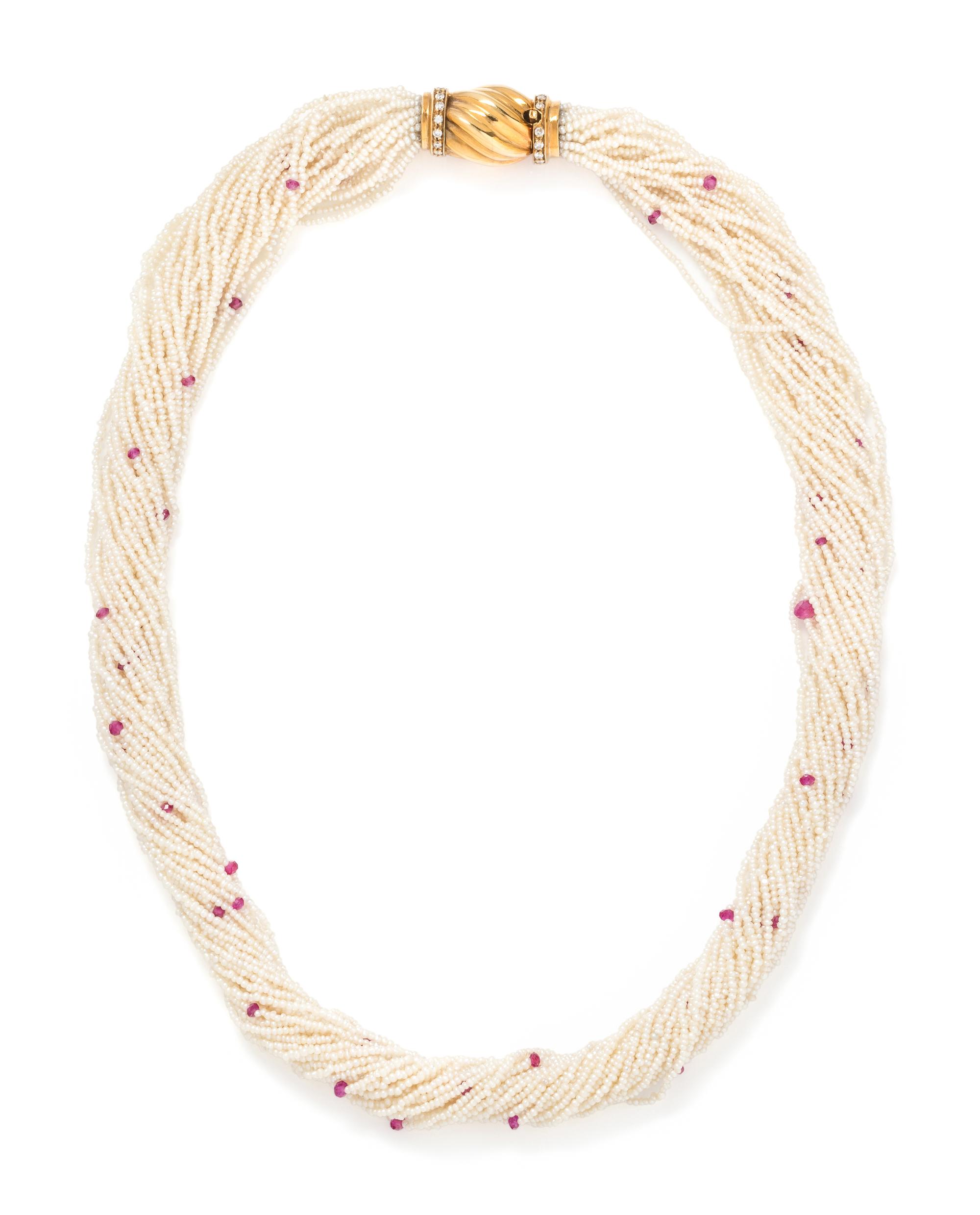 SEED PEARL AND RUBY TORSADE NECKLACE