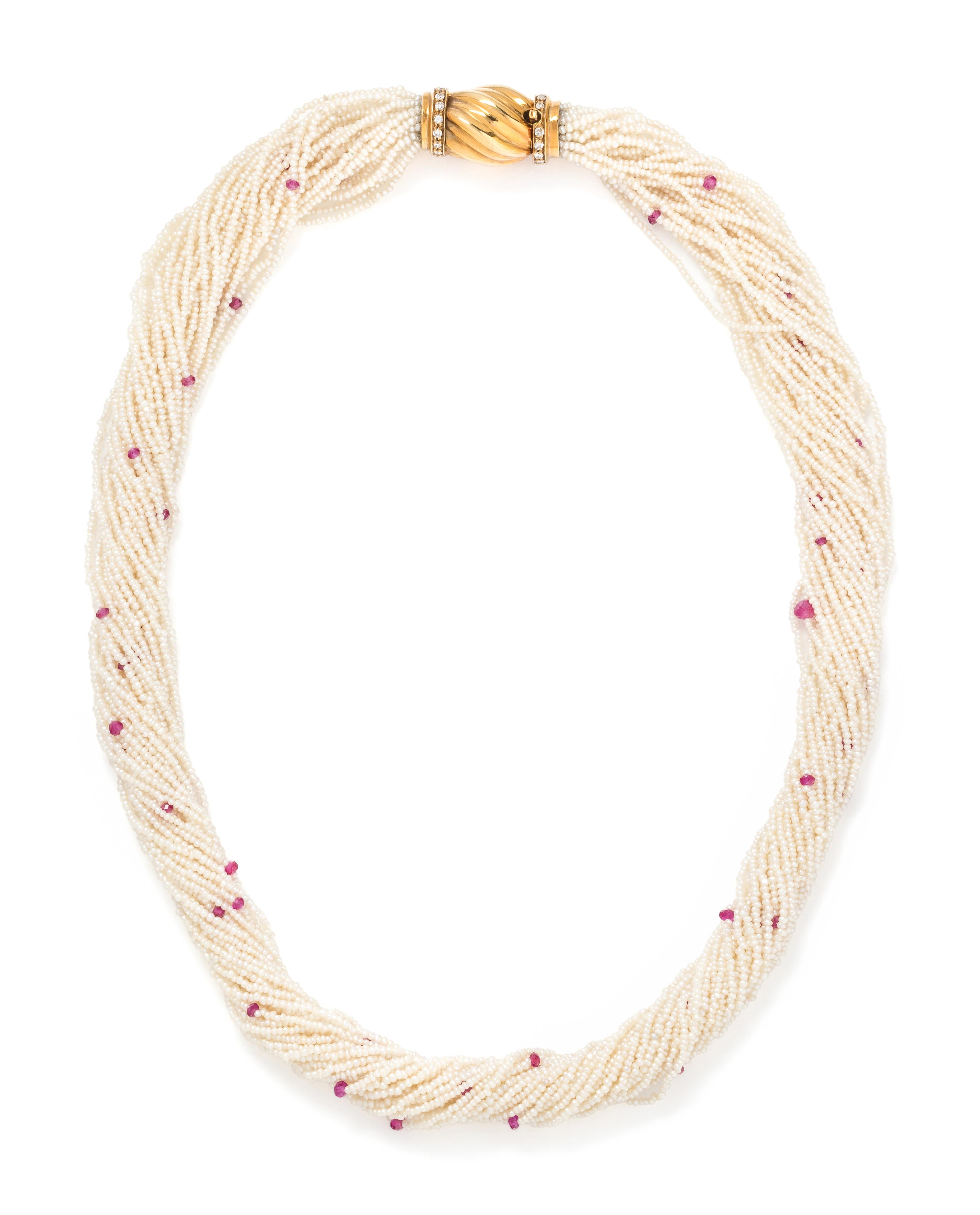 SEED PEARL AND RUBY TORSADE NECKLACE