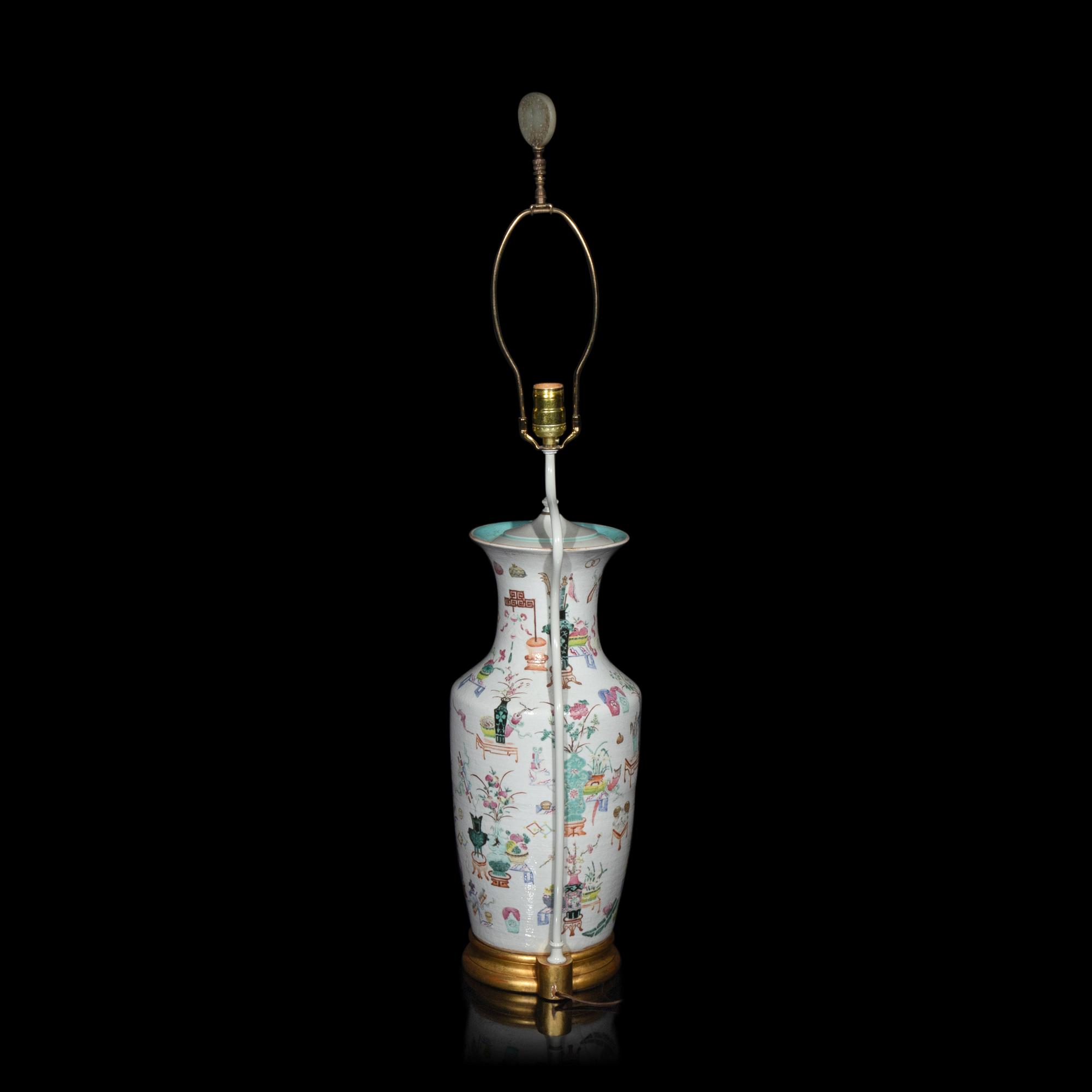 A Pair of Chinese Famille Rose Porcelain 'Hundred Antiques' Vases, 19th Century 清晚期 粉彩貼塑博古圖賞瓶一對