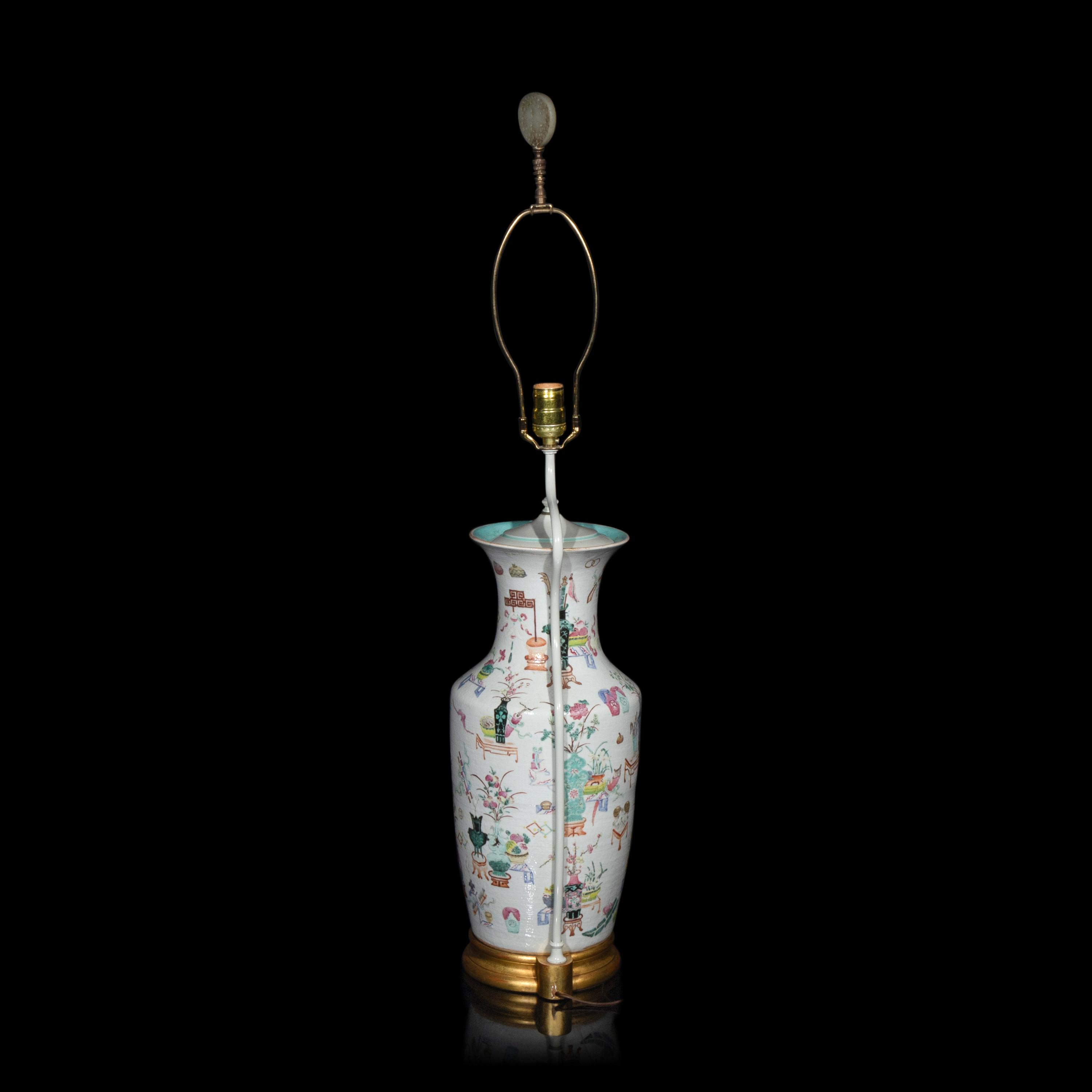 A Pair of Chinese Famille Rose Porcelain 'Hundred Antiques' Vases, 19th Century 清晚期 粉彩貼塑博古圖賞瓶一對