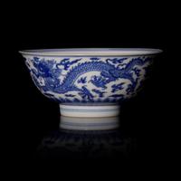 An Imperial Chinese Blue and White Porcelain 'Dragon' Bowl, Kangxi Six-Character Mark and of the Period 清康熙 青花福壽雲龍紋盌《大清康熙年製》款
