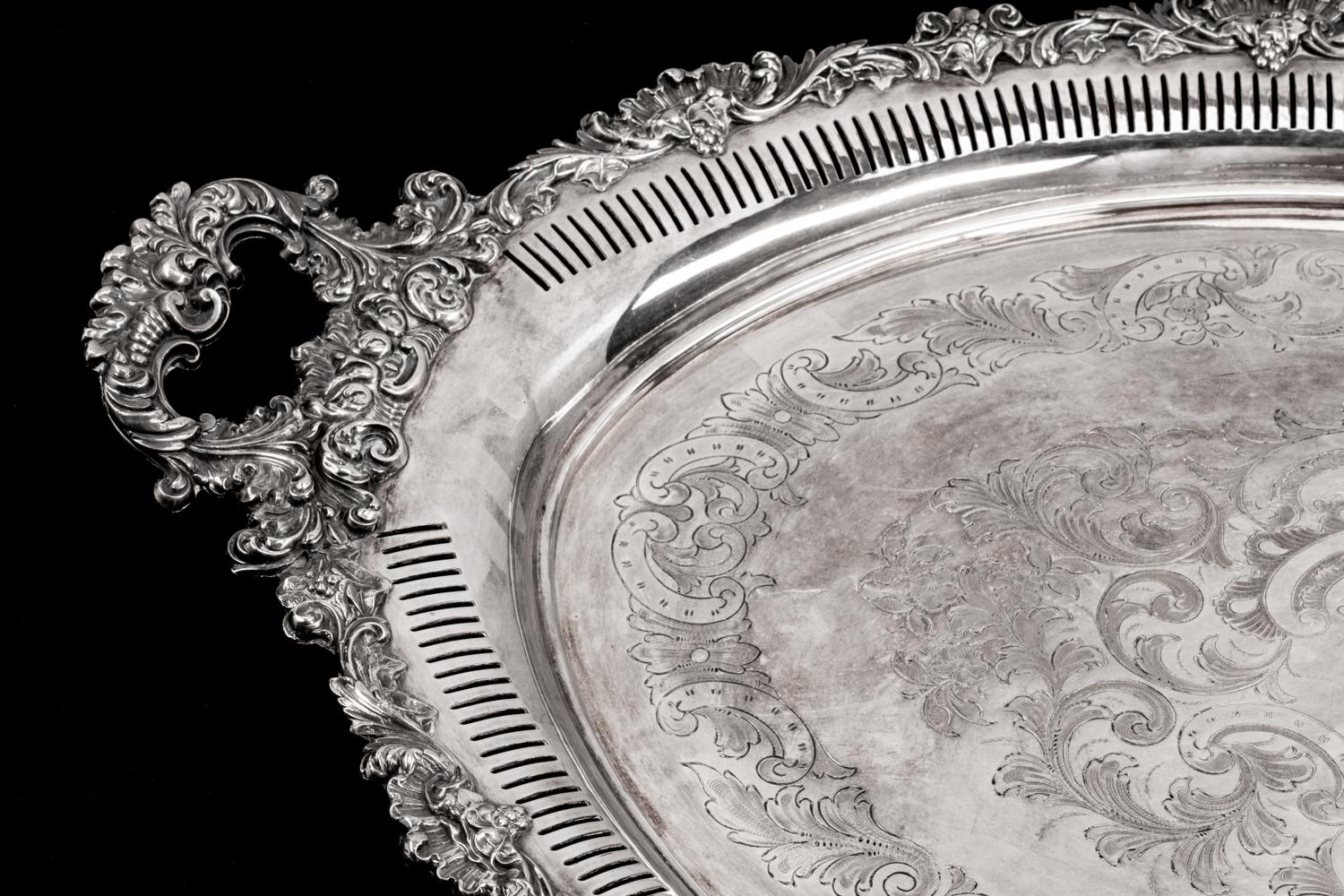 A Large English Silverplate Oval Two-Handled Tray