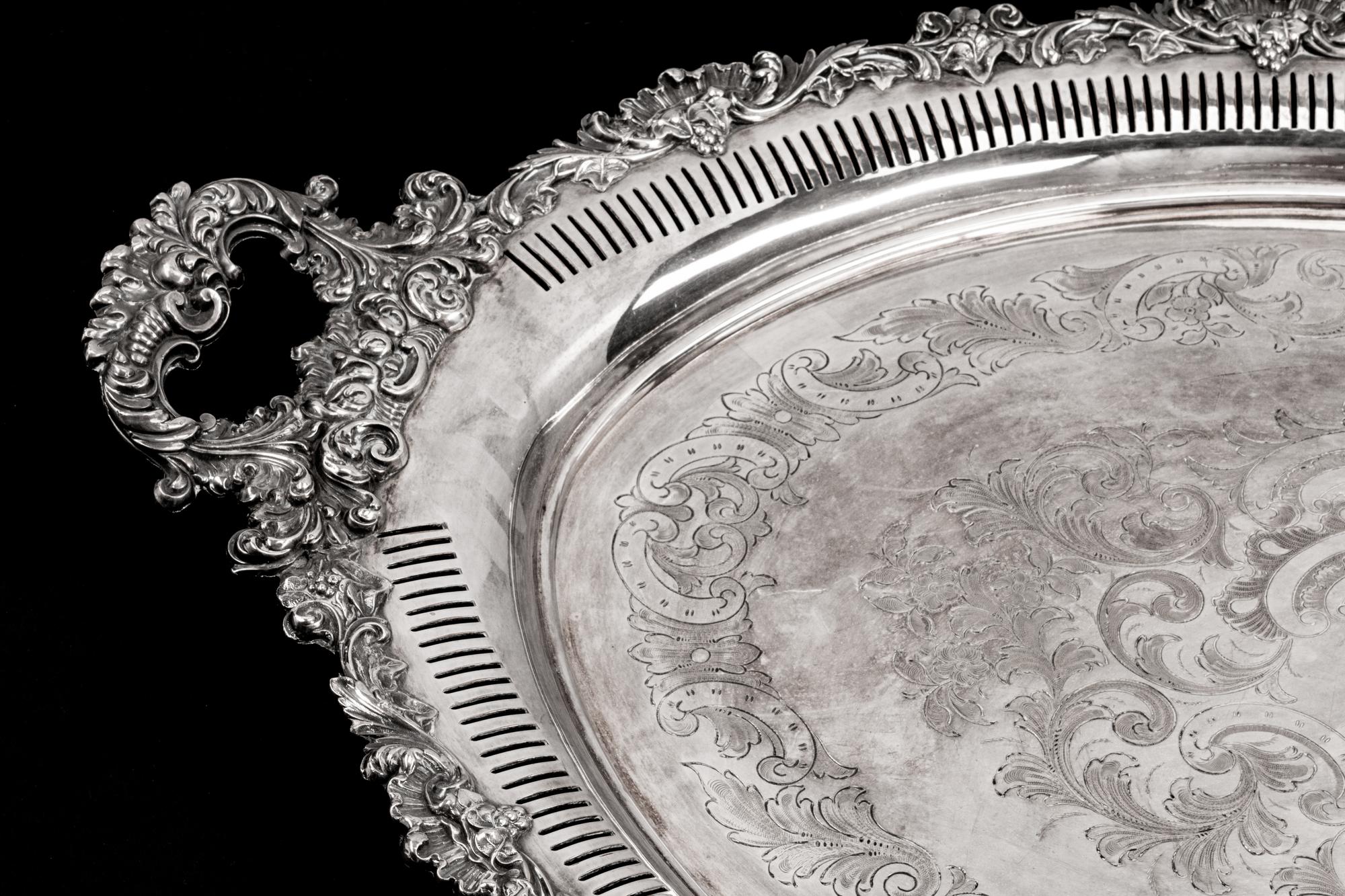 A Large English Silverplate Oval Two-Handled Tray