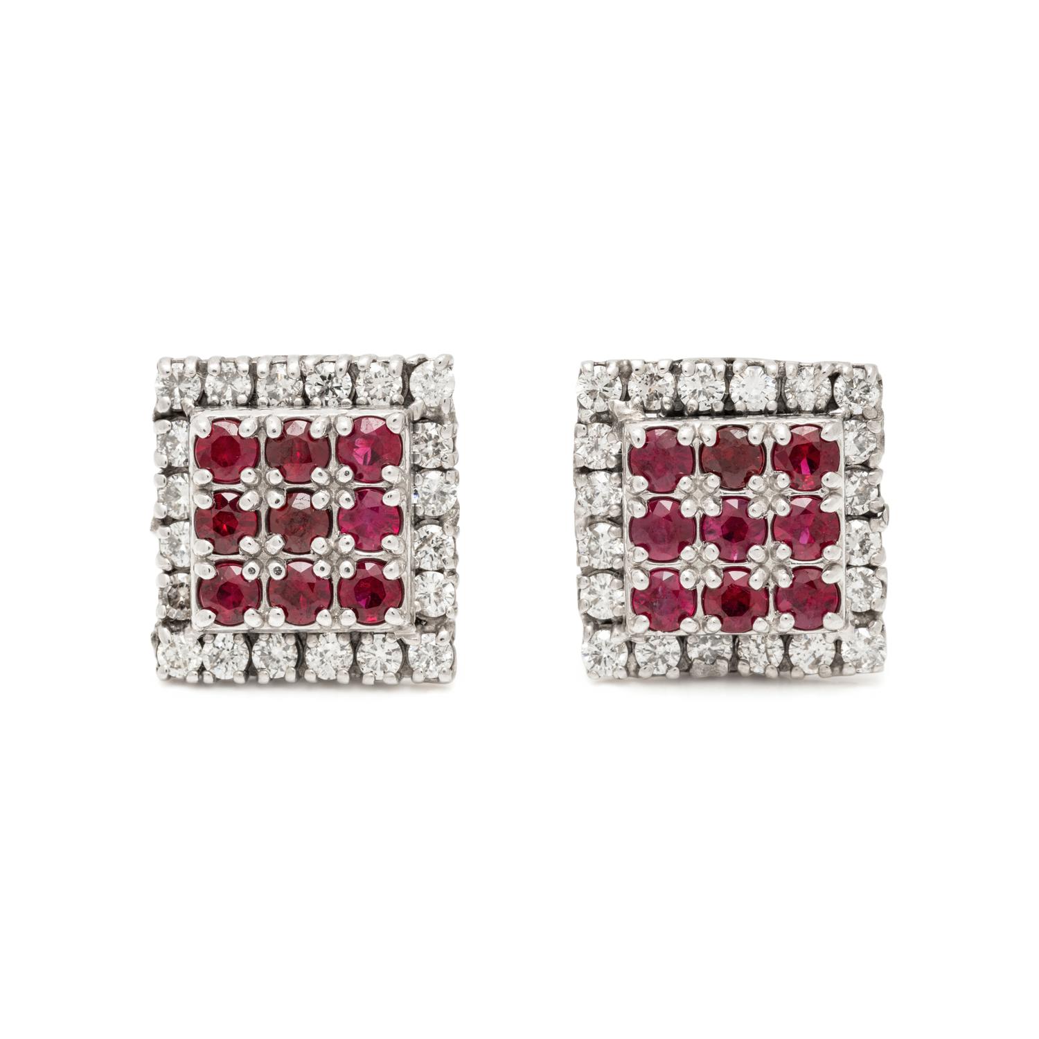 SYNTHETIC RUBY AND DIAMOND CUFFLINKS