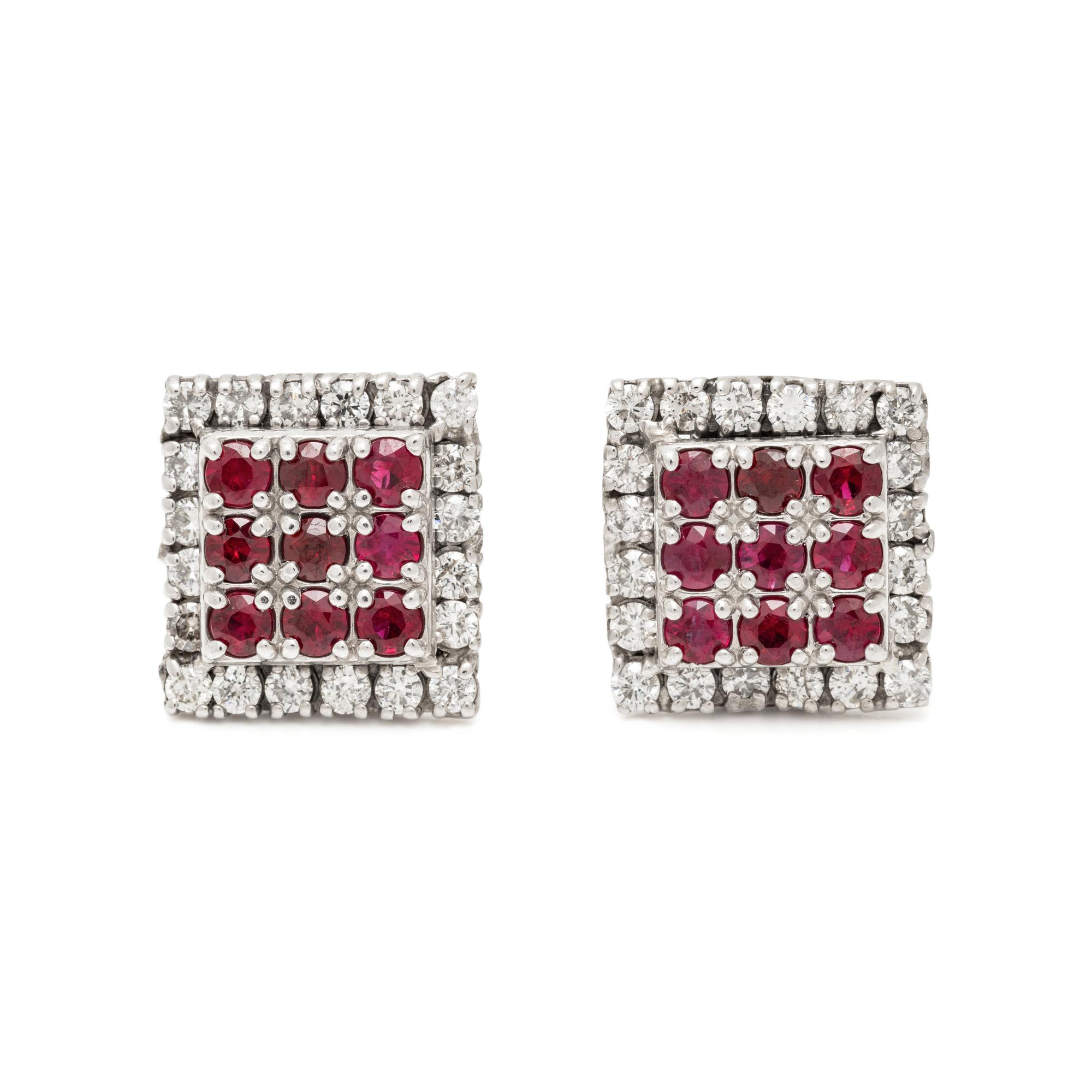 SYNTHETIC RUBY AND DIAMOND CUFFLINKS