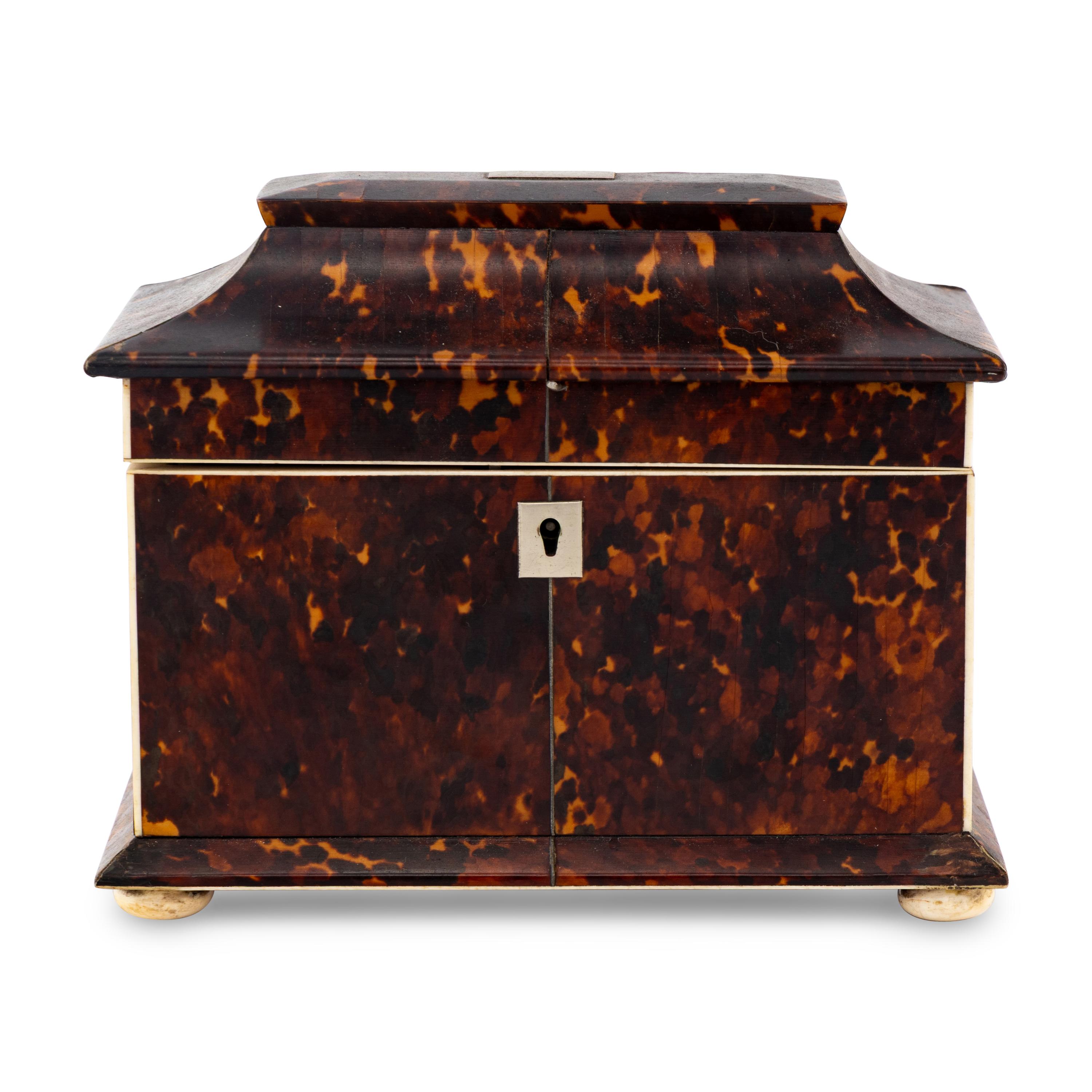 A Regency Tortoise Shell Tea Caddy