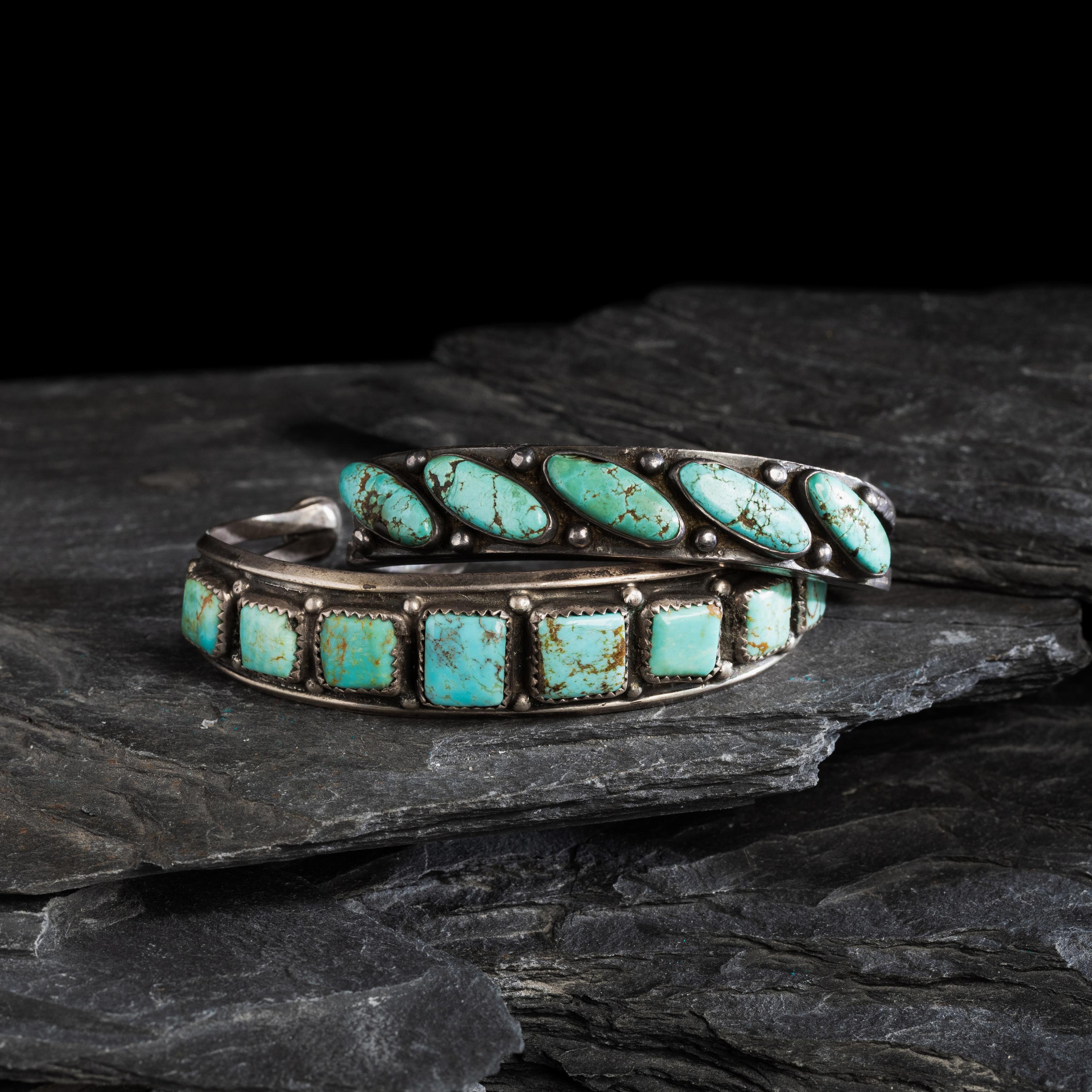 Navajo Silver and Turquoise Cuff Bracelets