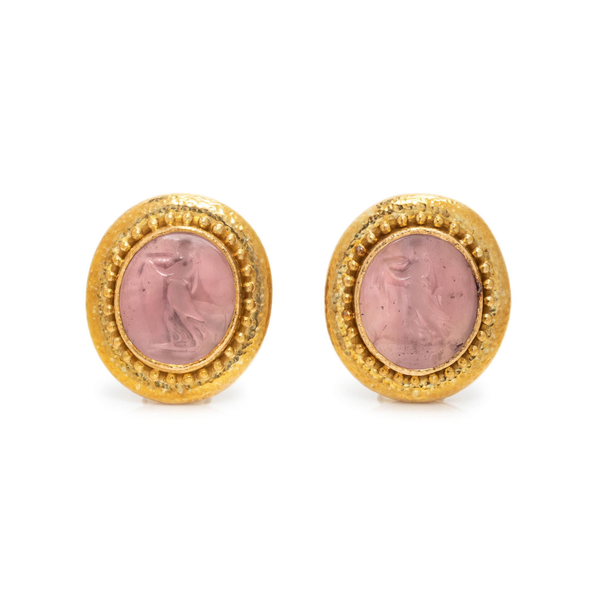 ELIZABETH LOCKE, YELLOW GOLD AND INTAGLIO EARCLIPS