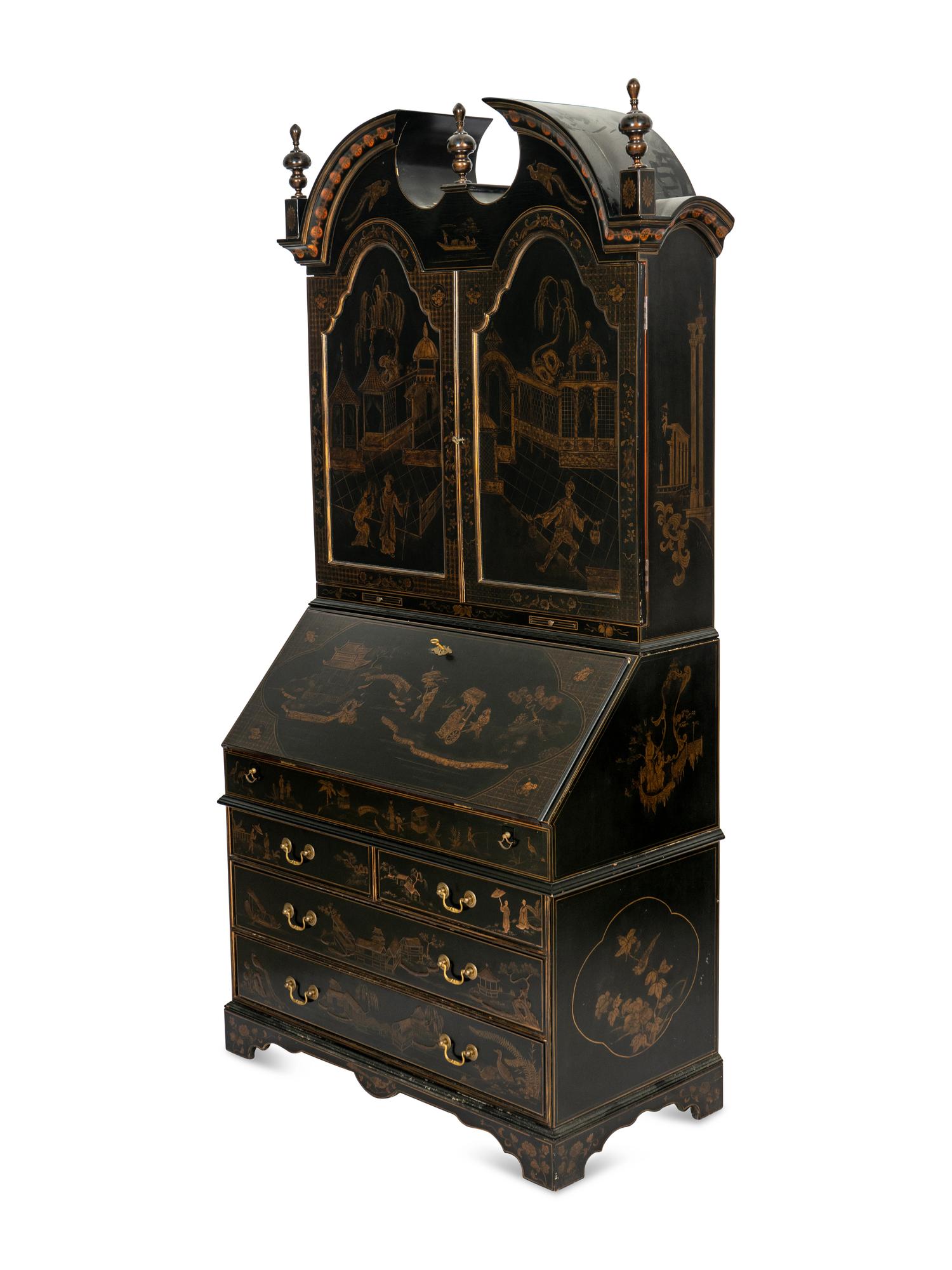 A George II Style Black and Gilt-Japanned Bureau Cabinet